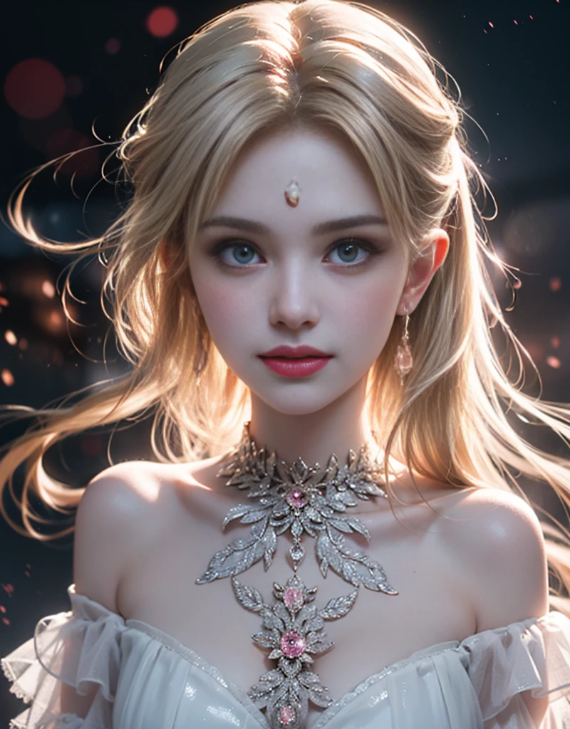 Drinking tea, Movie still image, at night, ((Best Quality, 8k, Masterpiece:1.3)), Focus: 1.2, caucasian blonde with curly hair, long white sleeveless silk robes, dynamic pose, pointy elf ears, native  necklaces,  and silver bracelets, Perfect Body Beauty: 1.4, ((Long Hair)), (Wet Clothes:1.1) , fantasy city street at night background, Highly detailed face and skin texture, Detailed eyes, Double eyelids, glistening skin, lush colors, volumetric lights, ambient occlusion, rays of light shining trough clouds, cinematic lighting, depth of field, backlight, dark, moody, misty, by greg rutkowski, midnight, moonlight