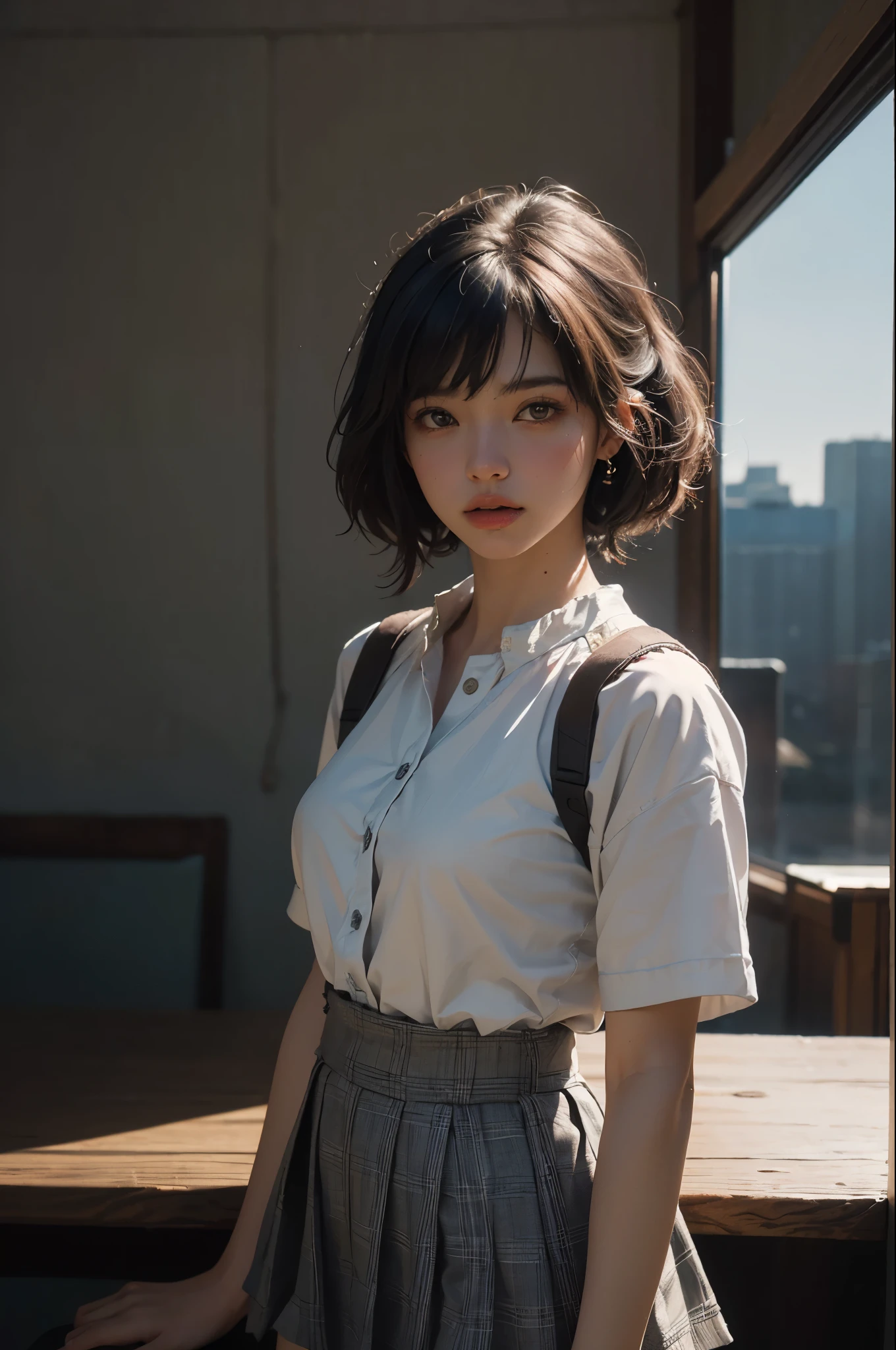 (RAW photo, 4k, masterpiece, high res, extremely intricate) (photorealistic:1.4), cinematic lighting
1girl, solo focus, summer noon, hot, 1990s \(style\),cowboy shot,indoors
schoolgirl outfit short skirt penties