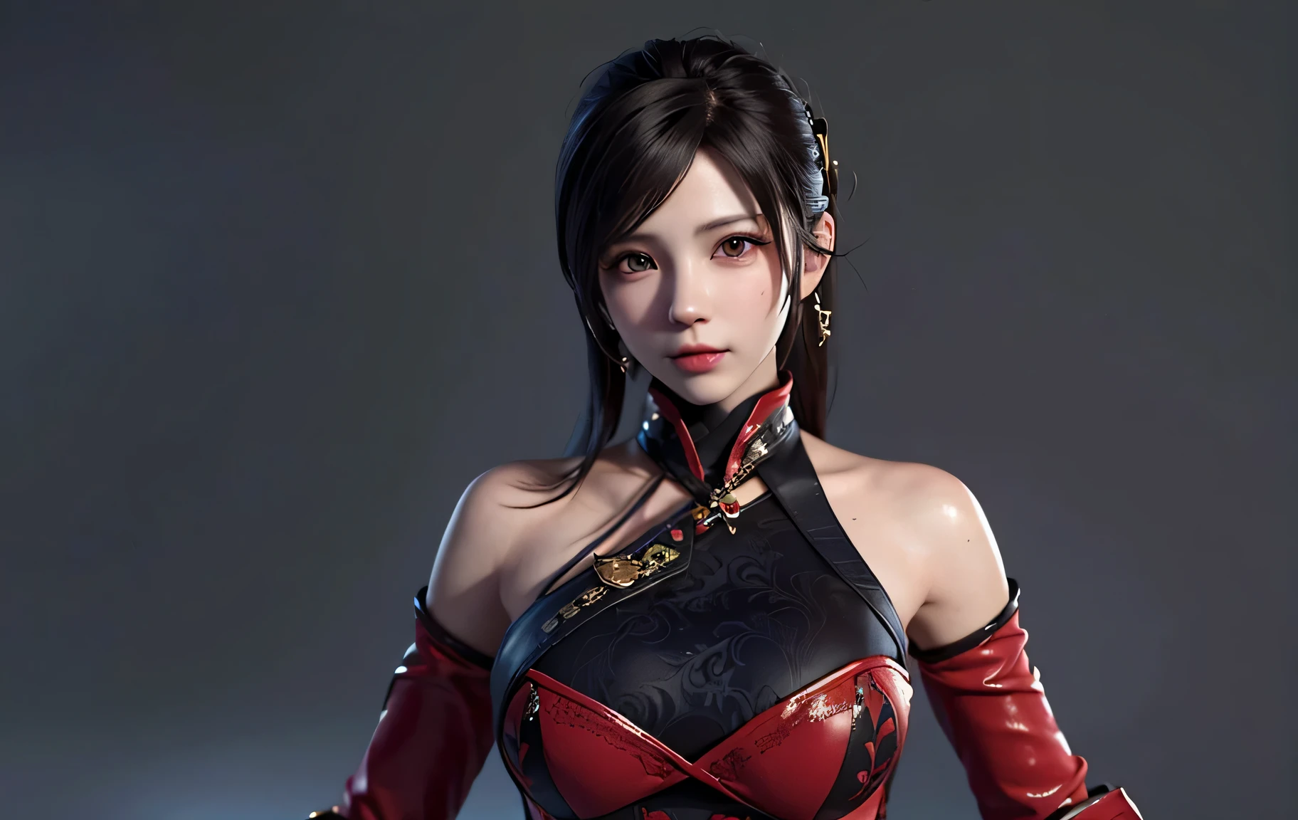 there is a woman in a red dress posing for a picture, artistic sprout ; 3d unreal engine, 3D rendered figure art 8K, yun ling, unreal engine character art, A female character, Portrait of Tifa Lockhart, Very rich in character details, g liulian art style, Game CG, 8K portrait rendering, Inspired by Zhu Feng