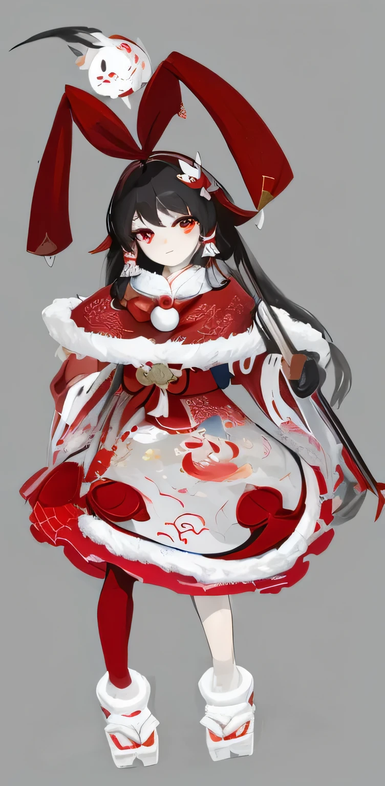 Close-up of cartoon character wearing red and white costume, artistic render of Hakurei Reimu, Hakurei Reimu, Onmyoji portrait, Onmyoji detailed art, Black-haired mage, Onmyoji, Inspired by Plum Tree, full body xianxia, Anime cute art style, Inspired by Puhua