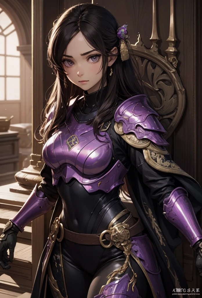 (Detailed illustrations,Very detailed and detailed drawing,Delicate lines with slow and rapid,Realistic texture expression),[Color tressed main line],(Fantasy World Battlefield Background [Burning castle]),(GIRL ROBOT  (purple scorpion[METALFACE]) (SKINNY)) [WEAPON MACHINE],((NINJA Sengoku Armor))[stall],[[poisonous scorpion pattern]],[Use a ninja sword as a weapon],[[Mobile Weapon Gigant Size][Science Fiction Mechanical]],[Clear purple translucent shell that covers the body surface],(Intricate and beautiful decoration [Dense detail]),[transparency],(Precisely drawn face)[完璧な目のdetailed(Iris beautifully drawn in every detail)[Jewel-like eyes]],[long and beautiful eyelashes],[Meticulously drawn hair [美しく艷やかな髪のdetailed]],(完璧な手のdetailed [Beautiful fingers without breakdowns [Beautiful nails]]),(Perfect Anatomy(Perfectly proportioned))[[full body portrait]],[Ideal color coordination(Accurate simulation of light-material interactions)],([Precision Detail](detailed,High definition)),[Visual art that conveys a sense of narrative].