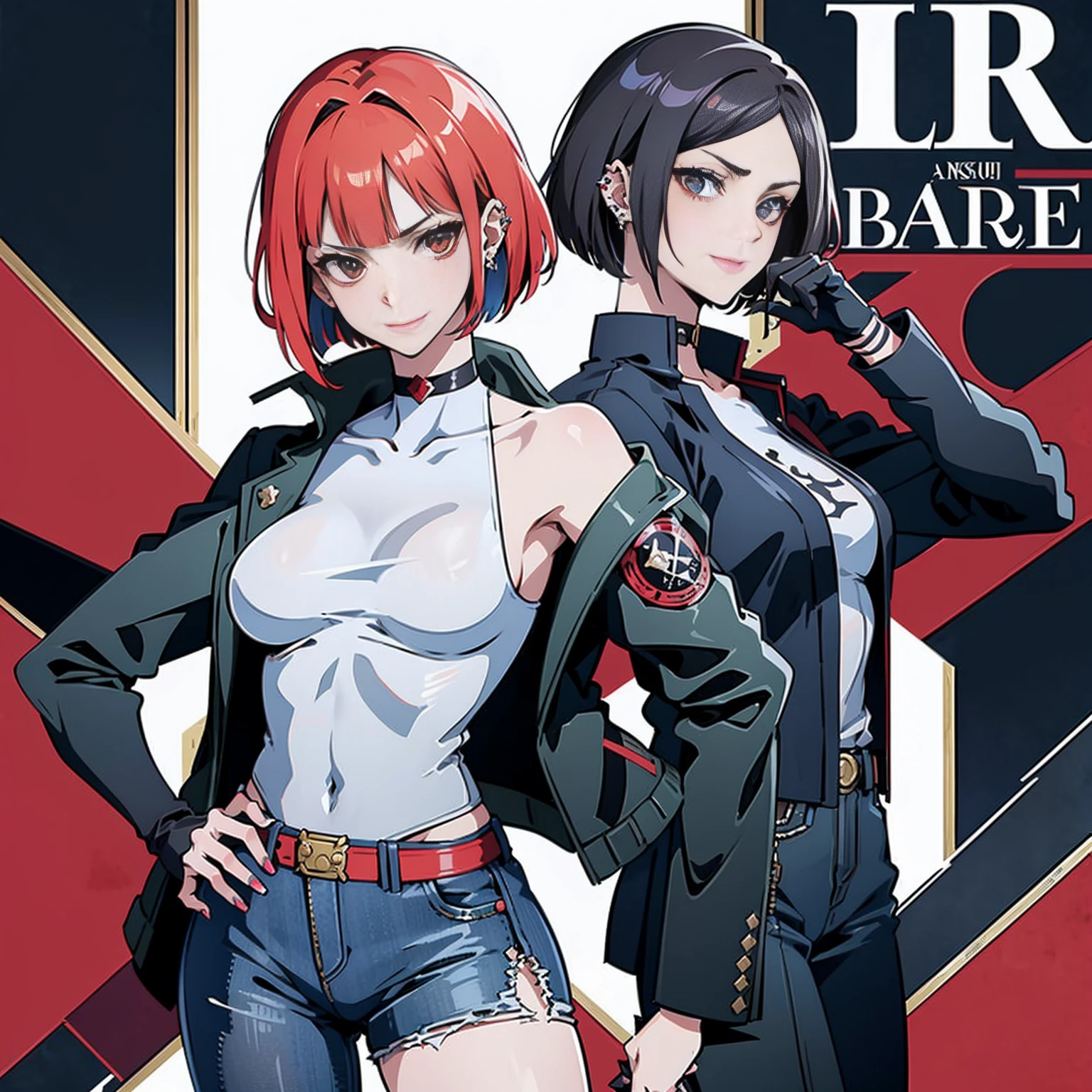 in the art style of persona5 and in the art style of street of rage 4, delinquent, (sukeban), mature_female, blush, mature, older woman, 25 years old, Sukeban teacher outfit, (1girl, solo female, solo, solo focus)++++, choker, sukeban teacher, sukeban fighter, long_sleeves, open jacket, blue jacket,( jean)+++, light skin tone female, (full body)+++++, jacket, biker jacket, tape, arm_support, gloves, red_gloves, bridal gauntlets, nail polish, boots, black_footwear, fighter outfit, (full body)+++++++, hourglass, mature face, cheeky smile, cheeky face, wrinkles, (red hair, short hair, bob cut, earrings, ear piercings), red eyeighting art, Martial arts, standing, fighting_stance, fight, fighting), extra colors, 2D, megapixel, perfectionism, accent lighting, full HD , (Masterpiece:1.2), (full-body-shot:1),(cowboy shot:1.2), (Highly detailed:1.2),(anime Detailed Face:1.2), Colorful, A detailed eye, (Detailed landscape:1.2), (natural lighting:1.2), ((sukeban school teacher)) by Vincent Di Fate: Aidyllery, Anamorphic Shot, rule of thirds, face by Artgerm and WLOP,
