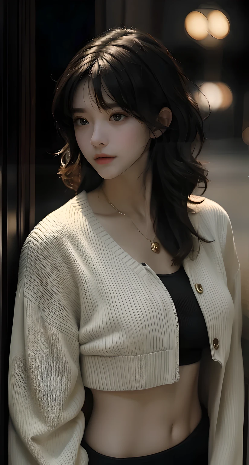 Sweater jacket,(CHEST:1.1),belly button