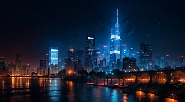 Futuristic city、Beautiful building、night city、highest quality、Detail quality、4ｋ