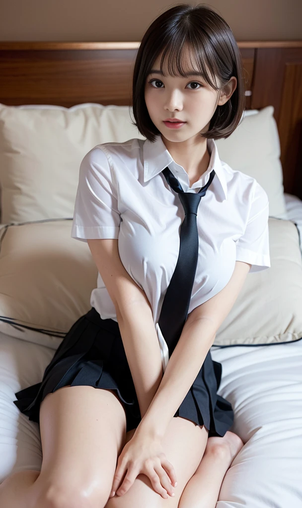 High school girl uniform、Ultra short check school uniform skirt、huge tit、Big breasts with tension、garterbelts、