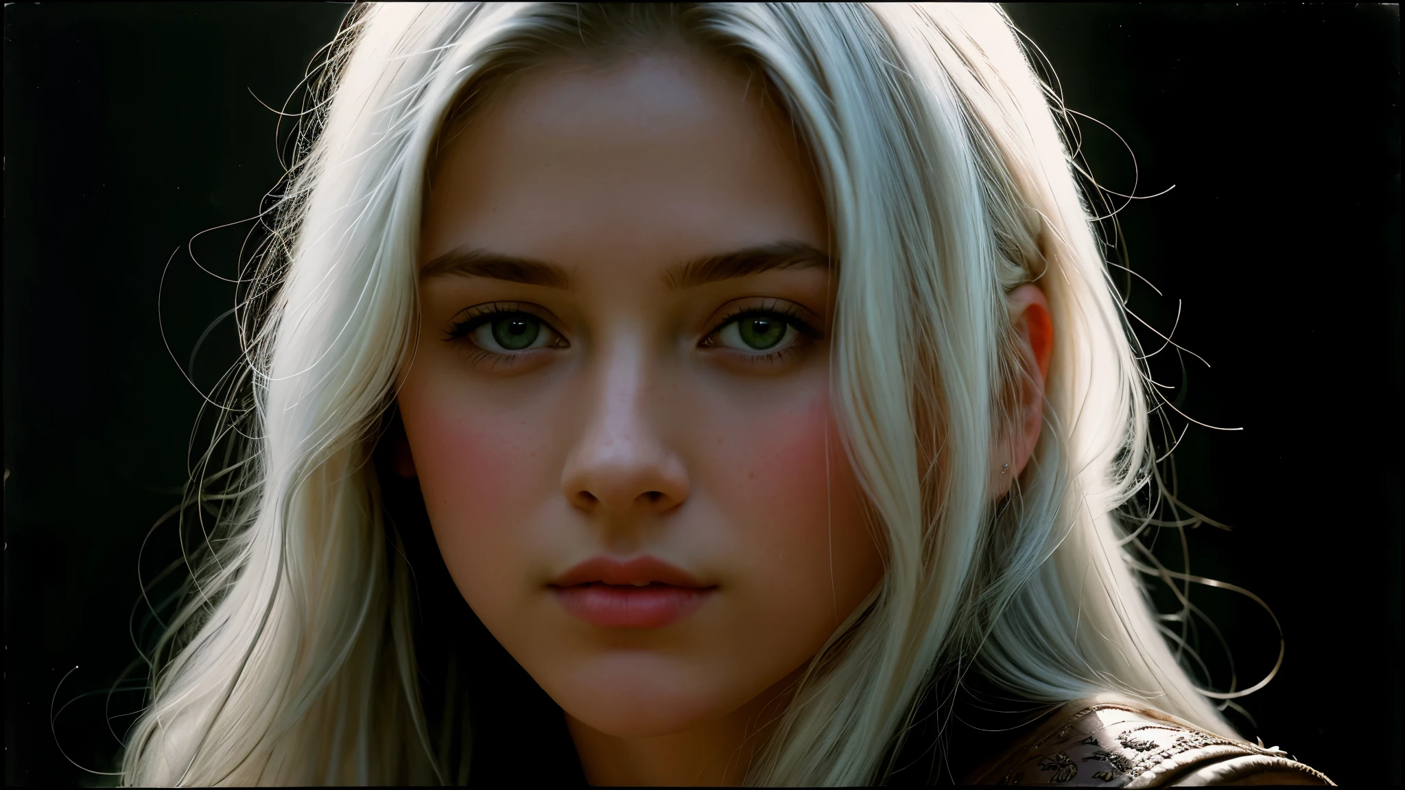 (front focus),(in the dark:1.6), Hyperrealist portrait of the female by David Hockney and Alphonse Mucha, fantasy art, photo-realistic, dynamic lighting, art station, poster, volumetric lighting, very detailed faces, 4 k, award-winning,, 1girl, in the dark, deep shadow, low key, cowboy shot,(official clothing:1.4), long hair, white hair,