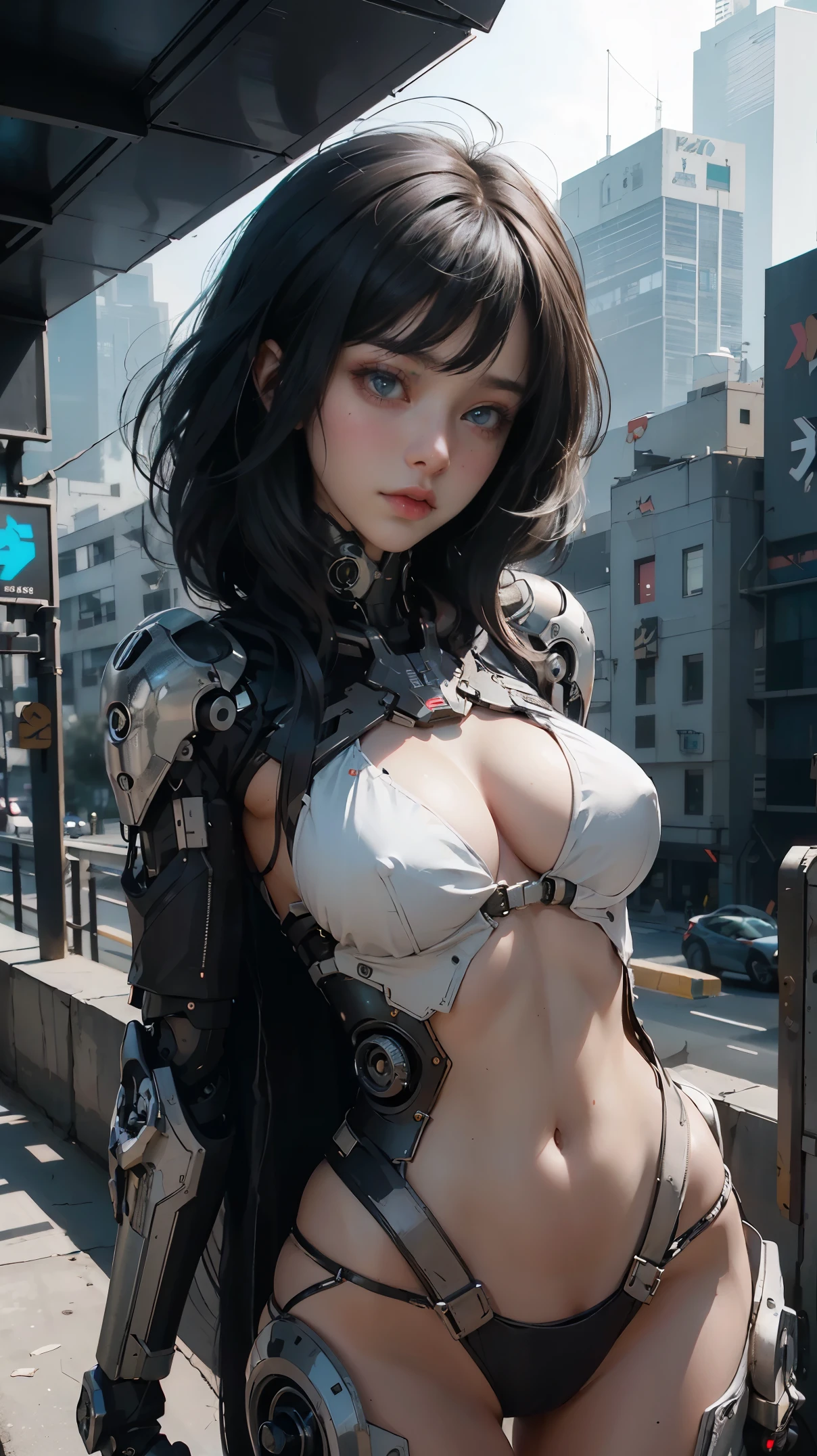 Cyberpunk girl posing on a motorcycle, cute cyborg girl, beutiful white girl cyborg, wlop. scifi, oppai cyberpunk, perfect android girl, beautiful girl cyborg, perfect anime cyborg woman, smooth digital concept art, girl in mecha cyber armor, gynoid cyborg body, cyberpunk anime girl mech, cyborg girl, NSFW