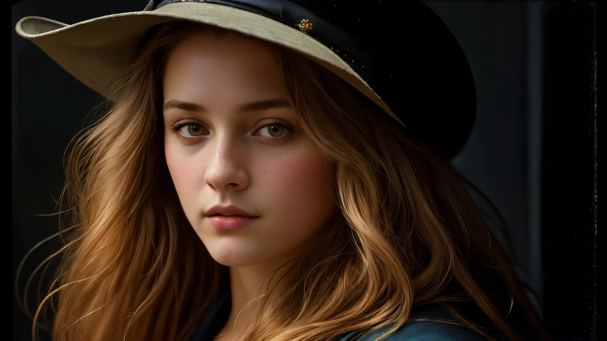 (front focus),(in the dark:1.6), Hyperrealist portrait of the female by David Hockney and Alphonse Mucha, fantasy art, photo-realistic, dynamic lighting, art station, poster, volumetric lighting, very detailed faces, 4 k, award-winning,, 1girl, in the dark, deep shadow, low key, cowboy shot,(official clothing:1.4), long hair,