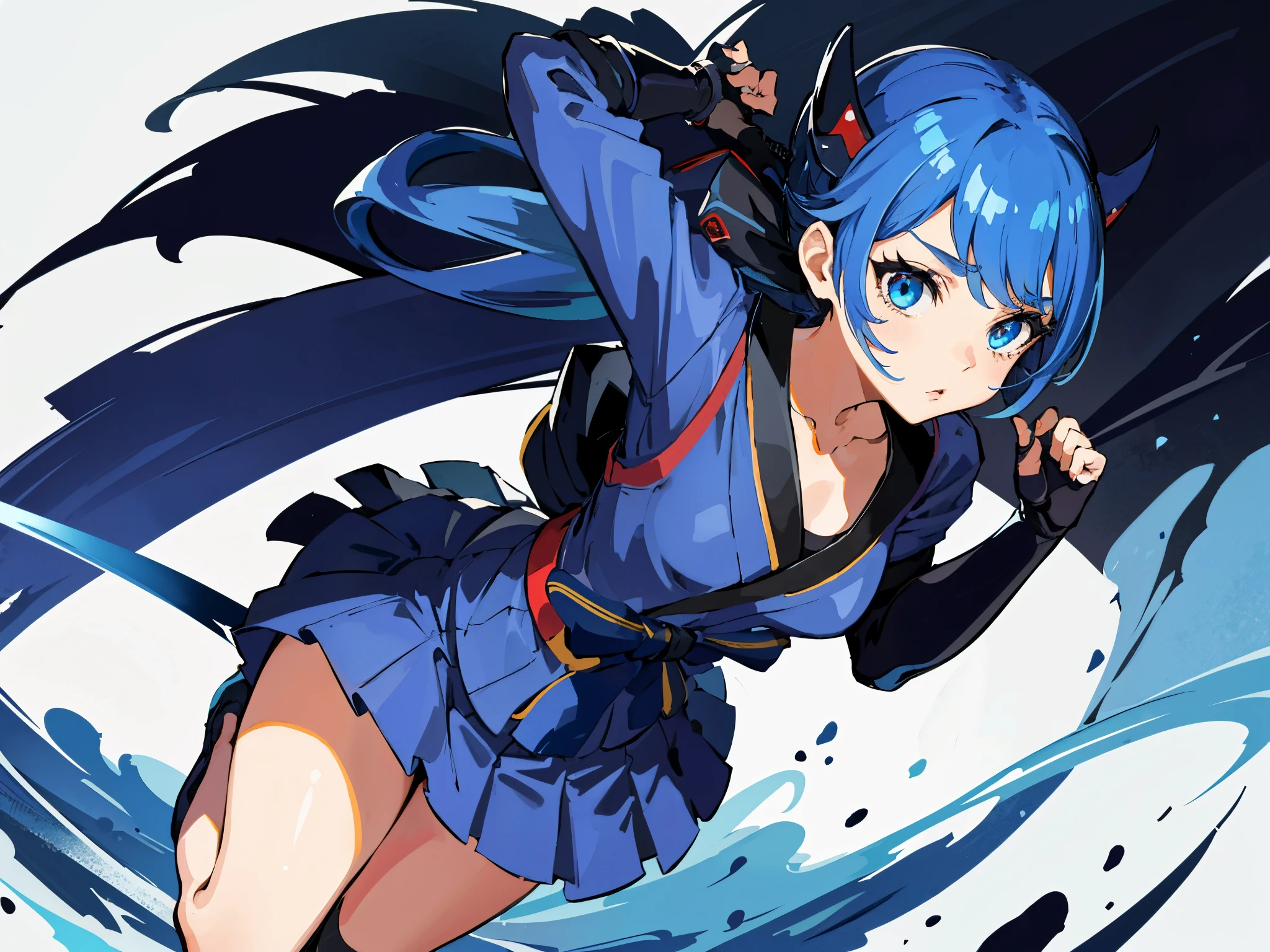 1 girl,solo, masterpiece, best quality,（火影ninja:1.4）, ninja，face guard，shurikens，miniskirt, perfect lighting, long skirt，long hair, Double tail, drill hair, blue hair, blue eyes, Gwen, 