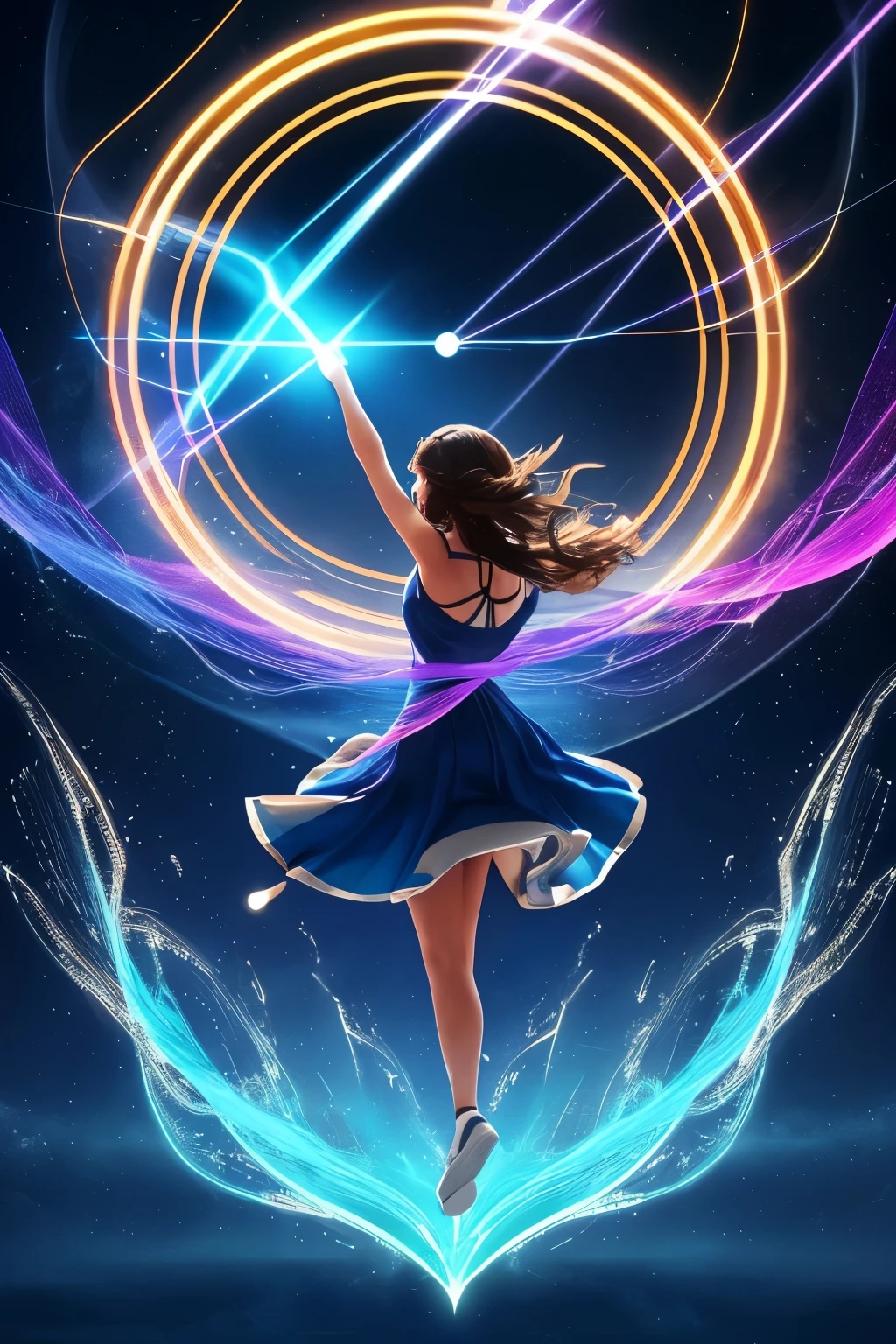 Prompt: Write a description or analysis of the song "Soundwave," focusing on its themes of unity, magic, and the shared experience of music. Explore how the lyrics convey a sense of togetherness and celebration, and discuss the imagery of flying, dancing, and jumping towards the sky. Consider the role of the soundwave as a metaphor for the collective joy and happiness that music brings.