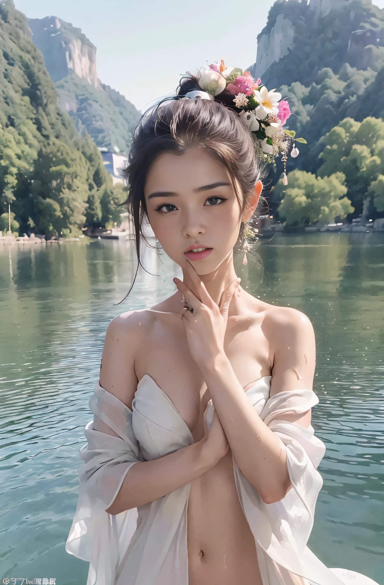 (best quality,8K,Huang Li,a beautiful girl, (Half a body:1.2), (Completely naked:1.5),(Completely naked:1.1),(Completely naked:1.22),(Completely naked:1.3),(Completely naked:1.4),(Completely naked:1.5),(National Science Foundation:1.5),(National Science Foundation),Outdoor sports,White background,Acrylic paints,((splash of color,Splash ink、splash of color)), photoactual,actual,photography,masterpiece,best quality,Super detailed,moon,flowers bloom,water,Nopan,The bust is too big to fit in,japanese goddess, The skin is wet and shiny!!,, Realistic perfect figure, Realistic gravure idols, Hyper-realistic picture, Beautiful and detailed body and face,face illuminated, dynamic lighting, Maximum details, The content is very detailed,, Genuine skin, Exquisite facial features, May trigger negative emotions)