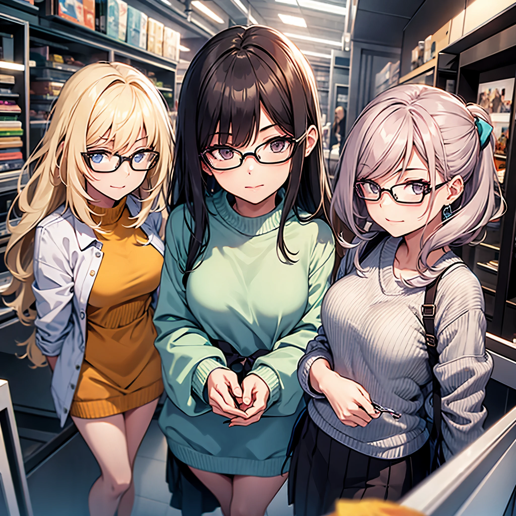 3girls,((wearing glasses))