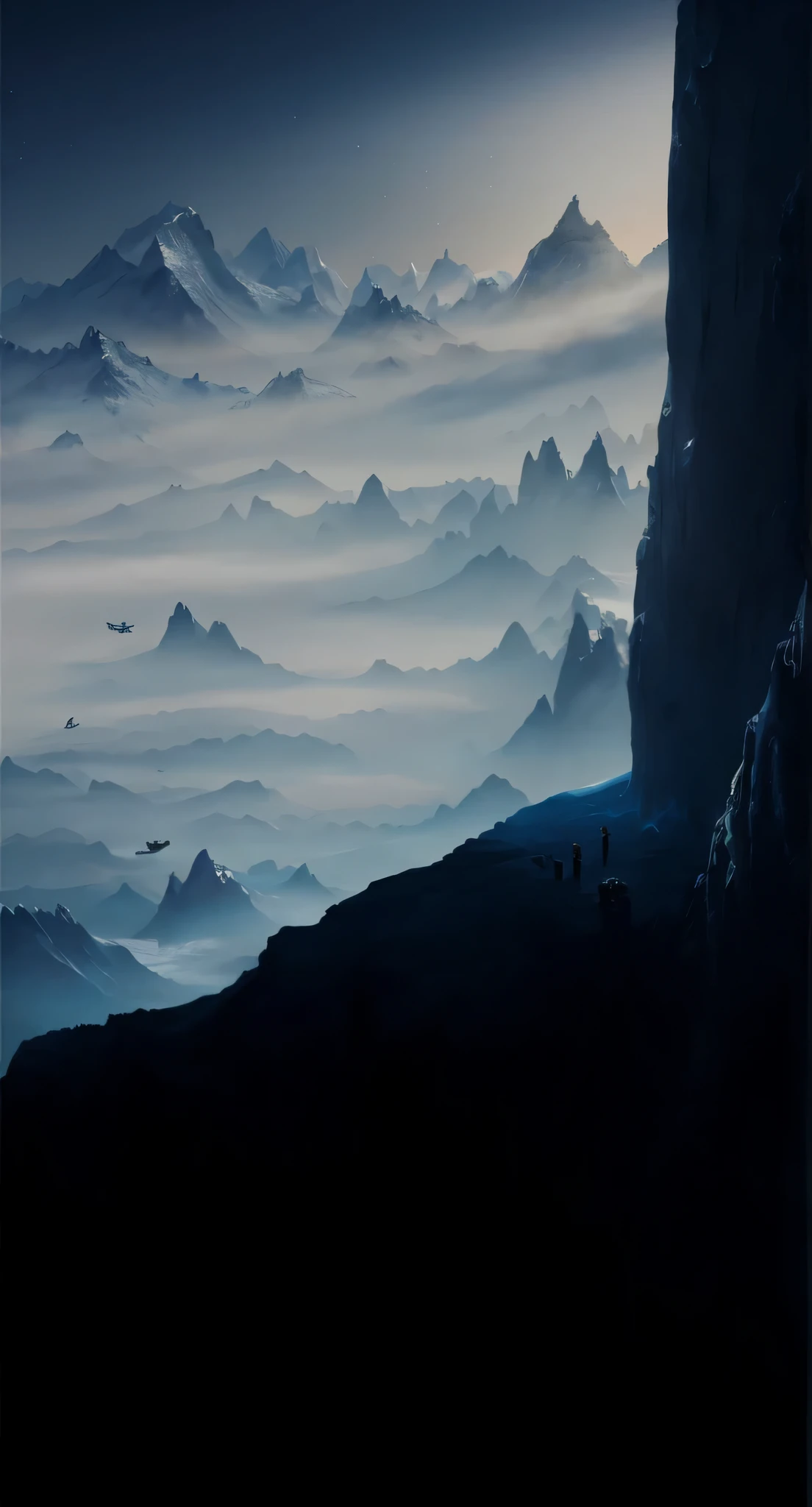 In the painting, a man is standing on a cliff holding a horse., hq 4k wallpaper, 4k 竖屏wallpaper, 4 k 竖屏wallpaper, icy mountains, Game Art Matte Painting, mountain snow, wallpaper, blizzard in mountains, mountain view, There are snow mountains and ice, wallpaper, iceberg in the distance, 竖屏wallpaper, illustration matte painting, iwallpaper