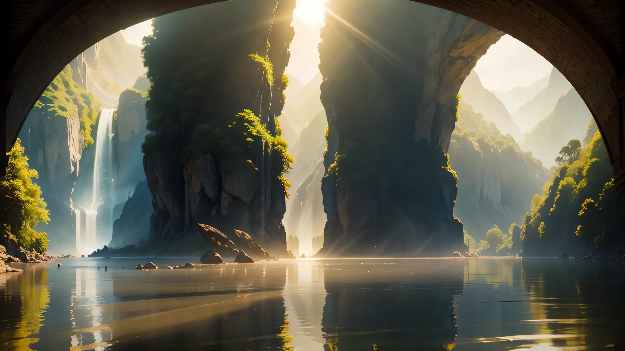 a beautiful and clean river, a qute baby dragon ,beautiful, light god rays, ray tracing, reflection light, f/1.8, panorama, cinematic lighting, masterpiece, best quality, highres