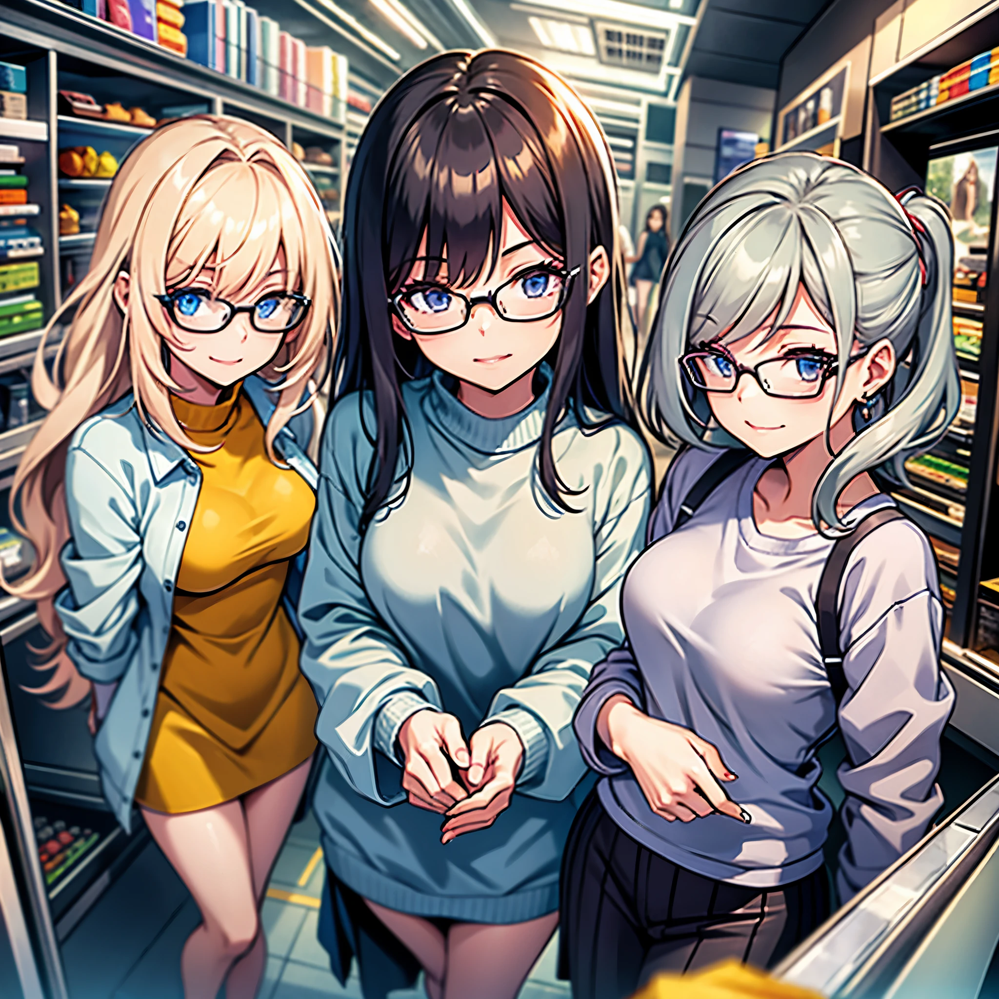3girls,((wearing glasses))
