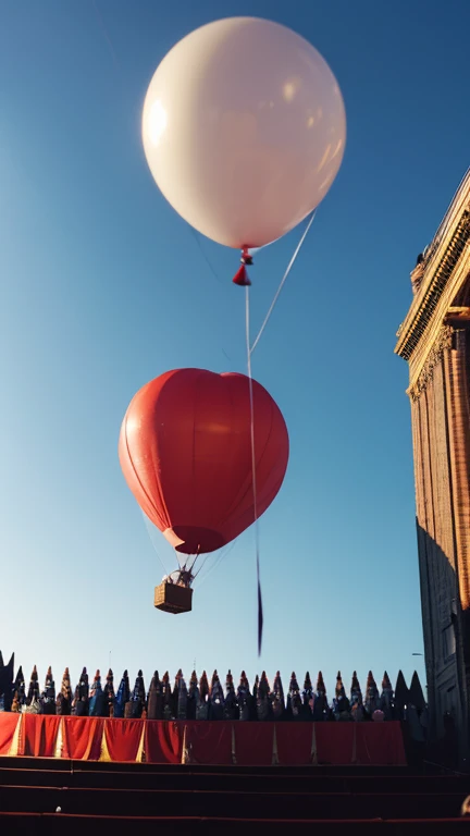 There is a balloon on the stage,Blow very loudly,The balloon is tied with a thread in the middle.