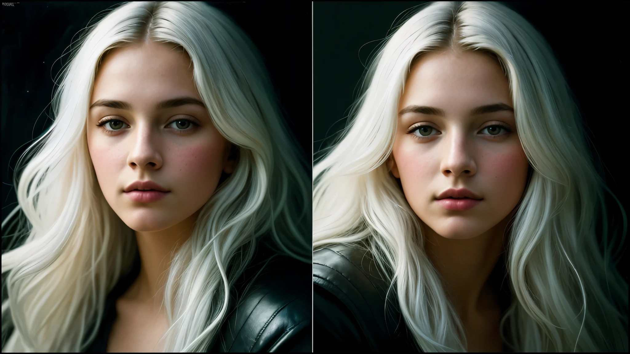 (front focus),(in the dark:1.6), Hyperrealist portrait of the female by David Hockney and Alphonse Mucha, fantasy art, photo-realistic, dynamic lighting, art station, poster, volumetric lighting, very detailed faces, 4 k, award-winning,, 1girl, in the dark, deep shadow, low key, cowboy shot,(official clothing:1.4), long hair, white hair,