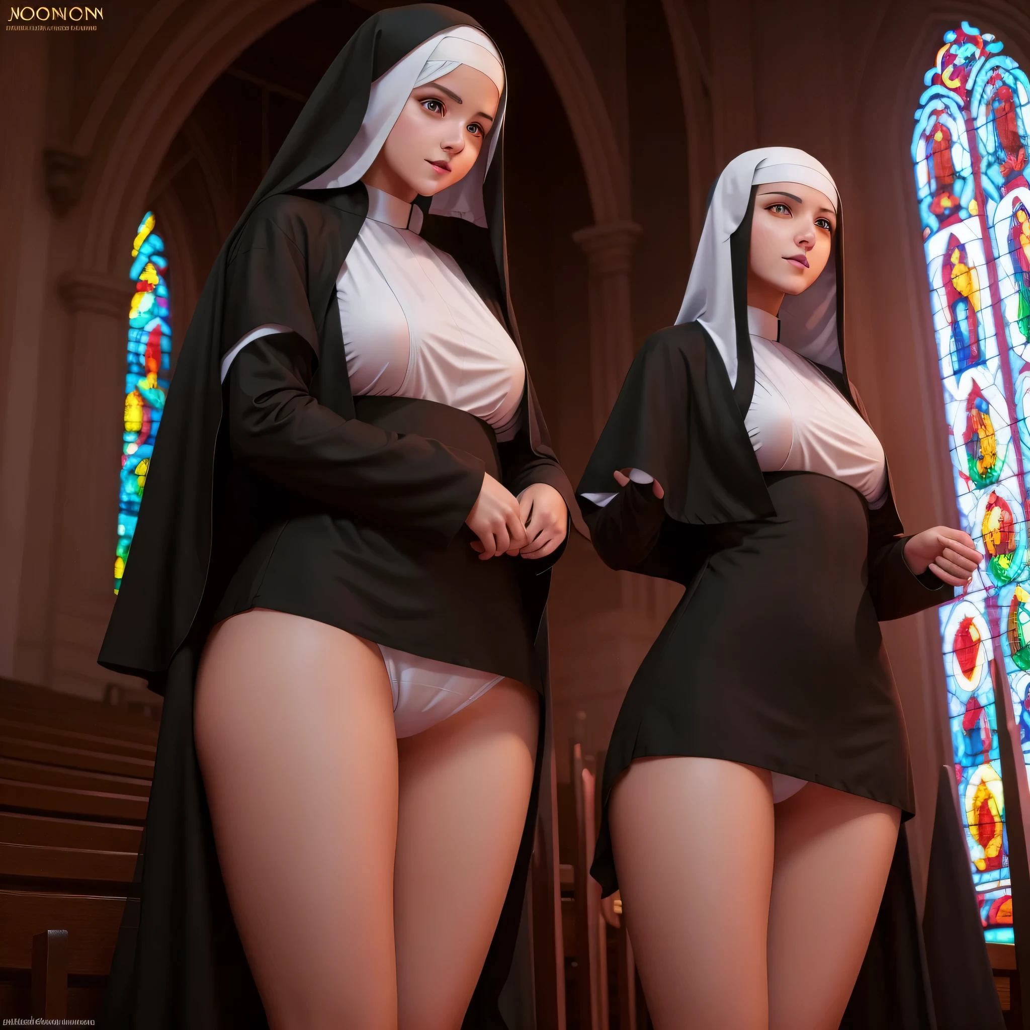 Church church interior female focus female only huge looking at audience nun nun costume appearance sexy sexy