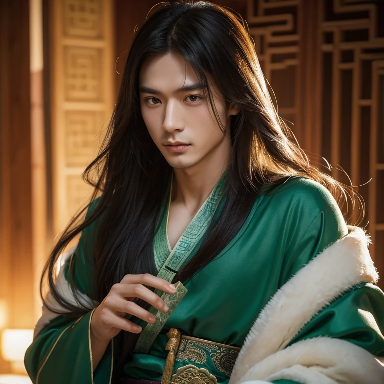 Ancient Chinese Immortality Novels,male asian,Personable,Handsome,Jade fan in hand,long hair,A noble man in ancient costume