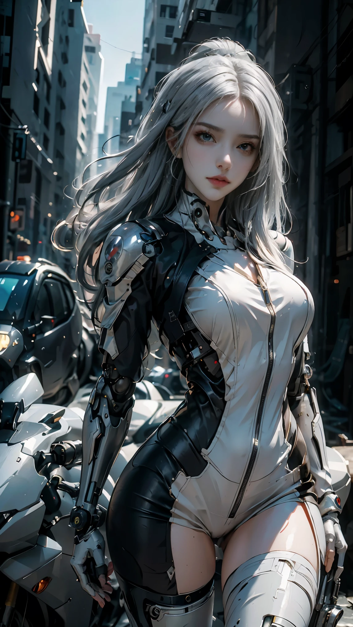 ((masterpiece, best quality, Highest image quality, high resolution, Reality, RAW photos, 8K)), Olympic cyclist, (A young dark elf woman with silver hair:1.3, Bangs, Long messy hair and dark purple skin,Huge firm bouncing breasts,Lavender-colored eyes), (She wears obsidian earrings, Lace black leather armor, and black leather boots), Wet:1.3, Lean forward, Splashes of sweat，sparkling, , The Only Sexy Girl, Healthy body shape, Spectator stands and background lighting,