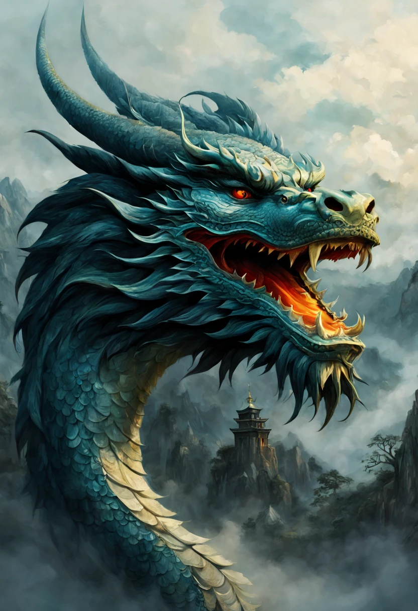 Design a Chinese "Hidden Dragon" (Hidden Dragon) logo.
inspiration by JZdzisław Beksiński, Krzysztof Łukasiewicz
