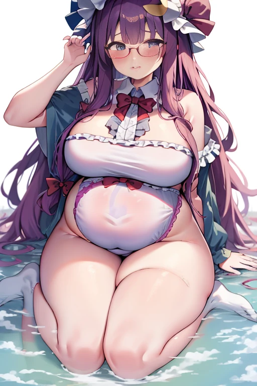 Giant maiden,Moe two-dimensional style,Pregnancy status,Round belly, Huge breasts, Thick thighs,Gaze at the bustling city, Lying down, Burp, Burping, Loud burp, Really loud burp, Glasses, Embarrassed, Full body