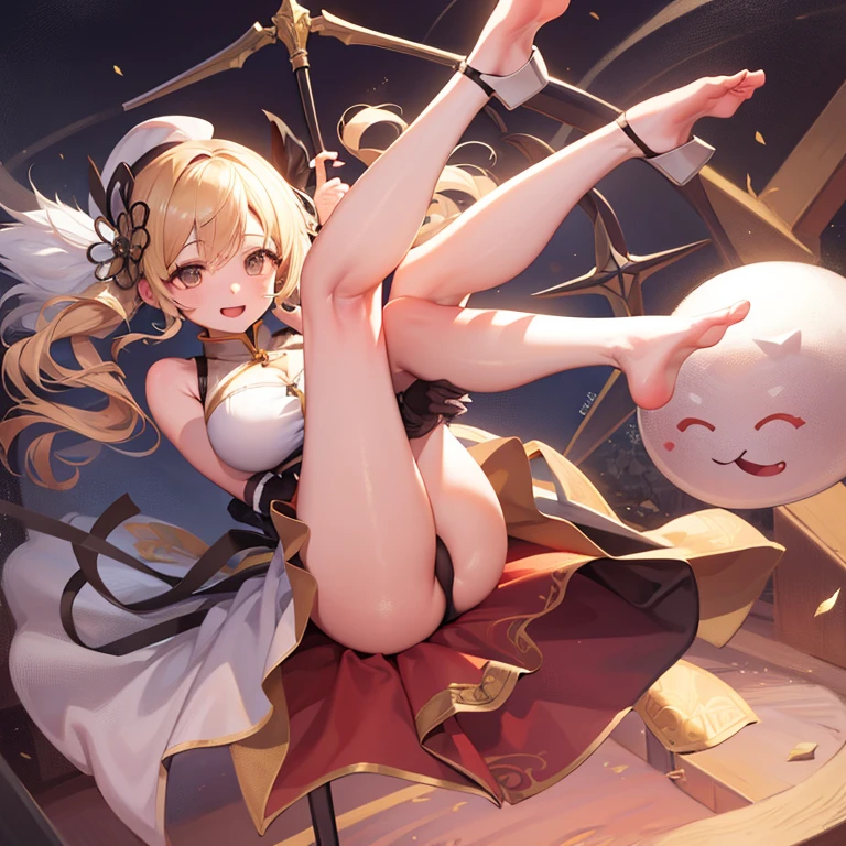 masterpiece, High- sharpness, Best quality at best, 1girl, solo, dynamic pose, Beautiful udder, Legs with rich lines, Happy expression, mami tomoe