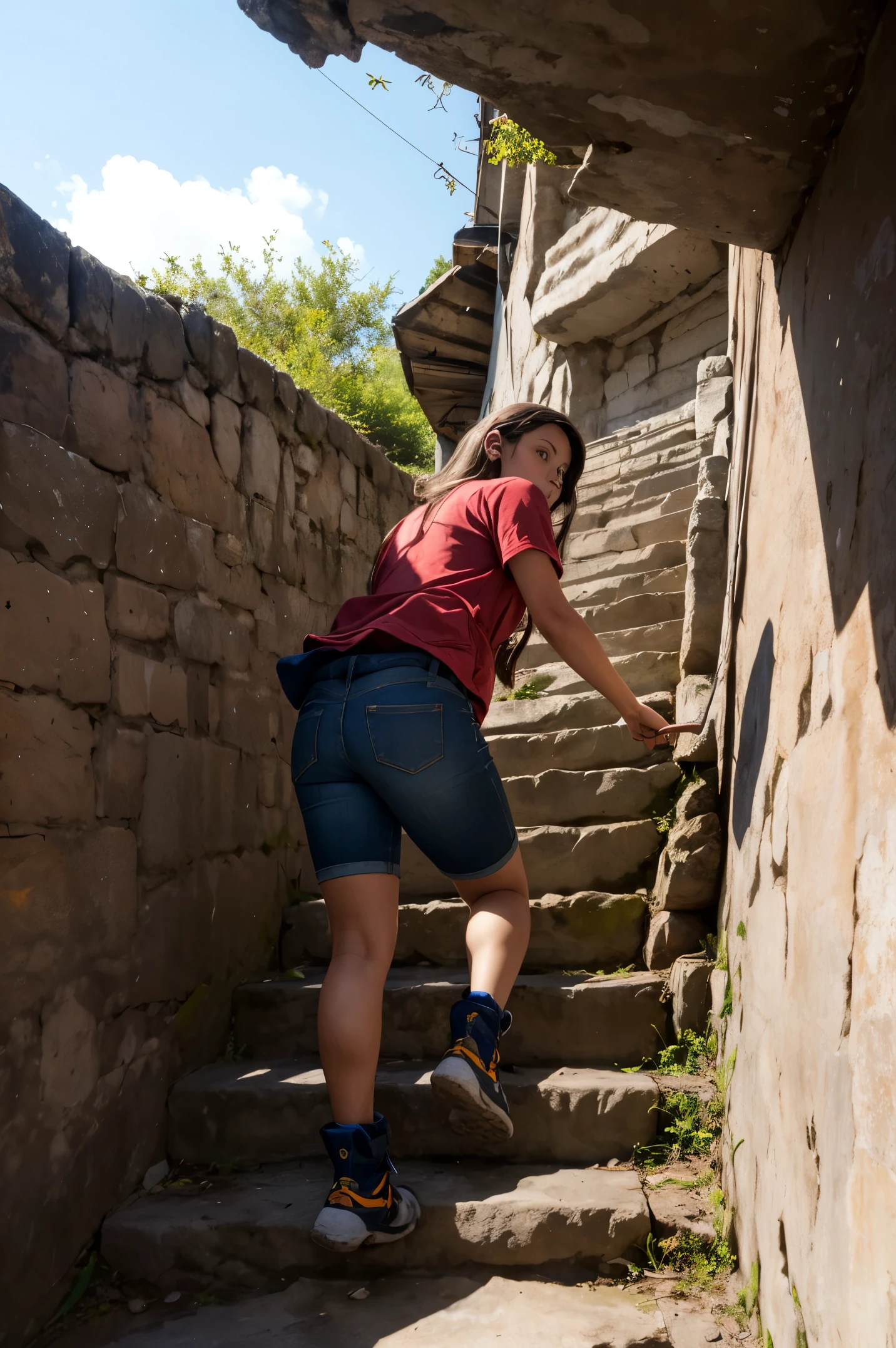 The girl leads down (side view:0.5)