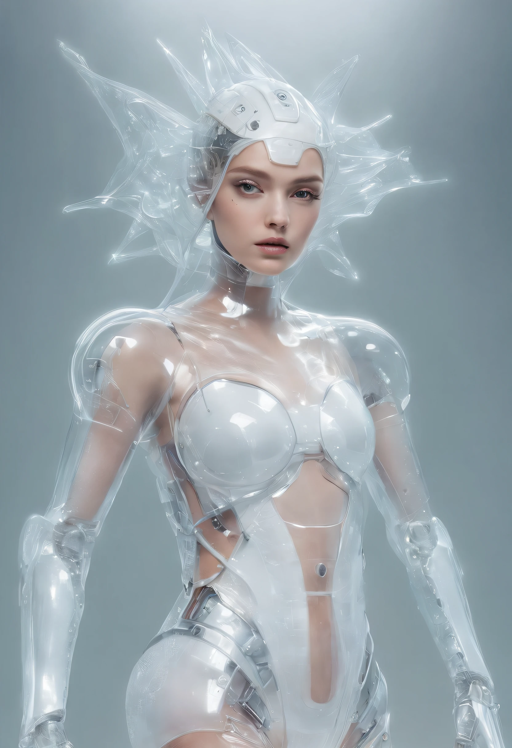 Translucent robot queen of the sea, Cybernetic fashion, Bolhas, Veias, Fritz
longo 2057, HD Fotorrealista, Estilo RAW, light angle view, corpo inteiro ,
retrolight --v 5.2 --ar 4:5