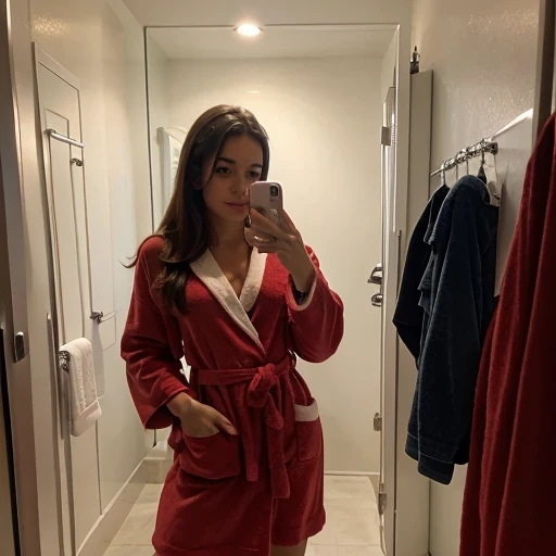 white and red bathrobe