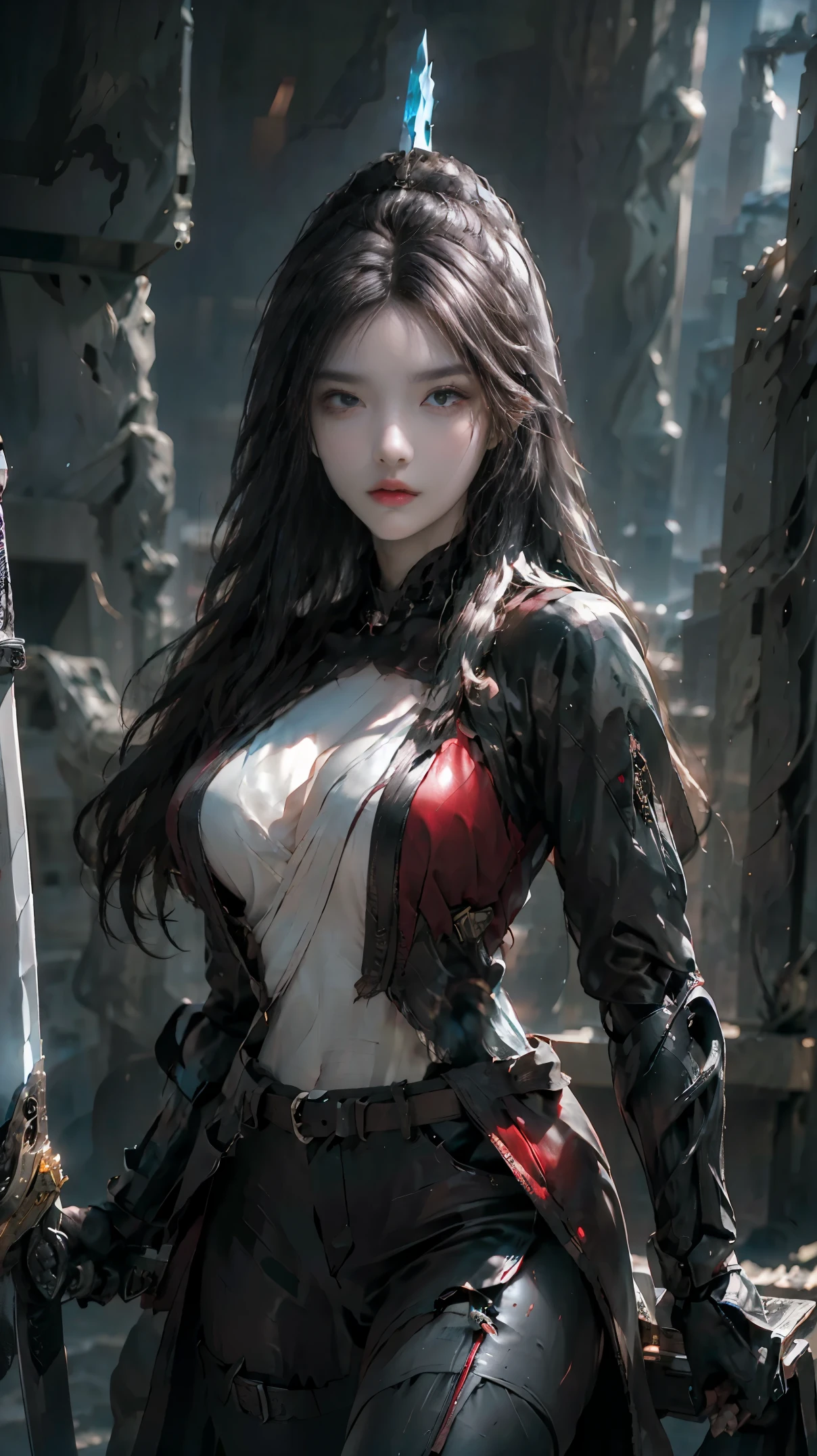 anime, woman, swordsman, katana, beautiful, ((masterpiece, melhor_qualidade)), skirt --auto --s2