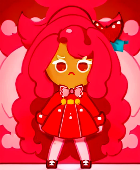 Cherry Bubblegum Cookie, pink red hair, long hair, afro, hair bow, orange eyes Korean School Uniform, Pink Shoe