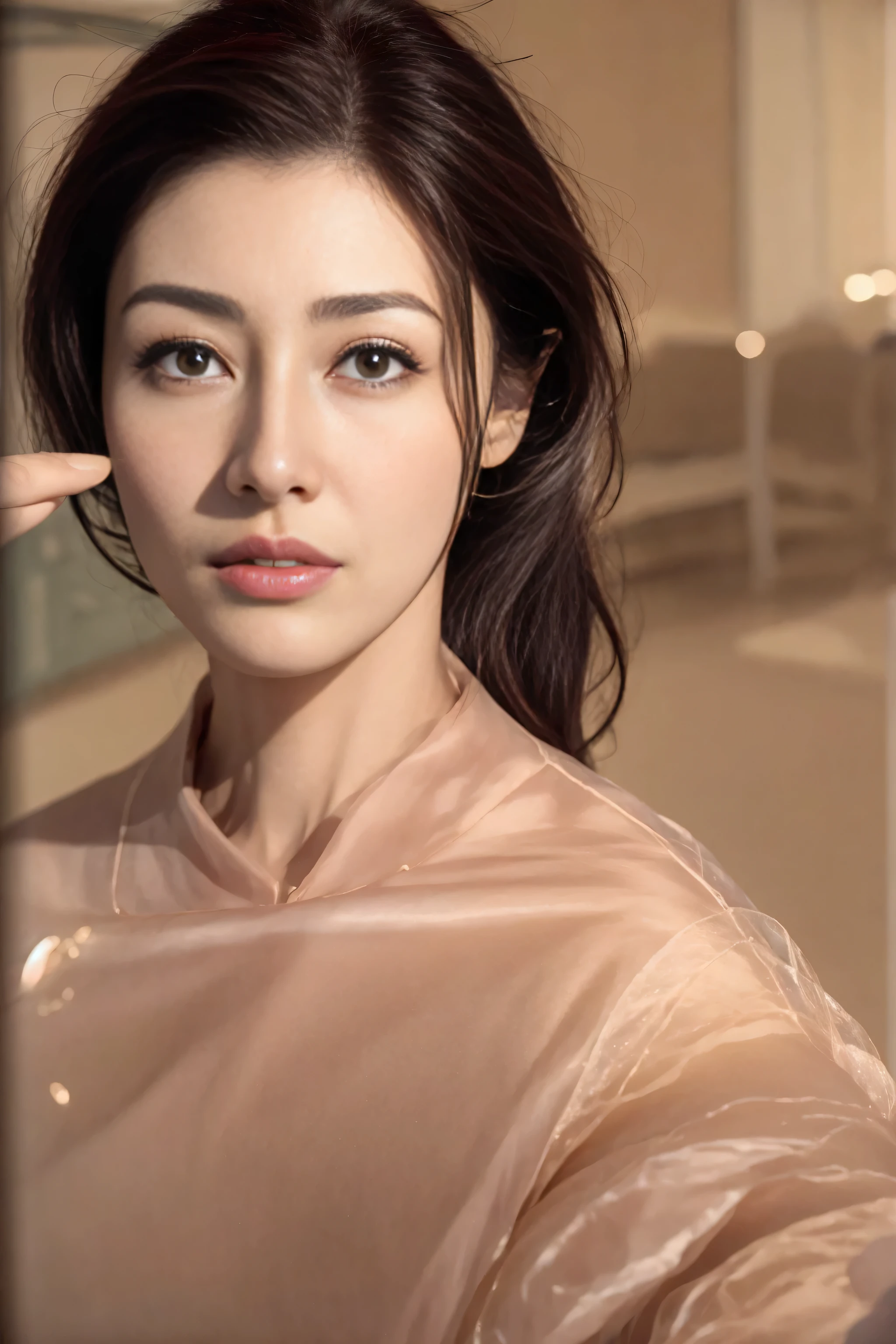 quality、ultra high resolution、(Reality:1.4)、cinematic,charming beauty,huge tits，look at the audience、Facial details are delicate，Delicate eyes、long hair、thin、charming look、（face close-up），(cosmetic:0.3)、red lips、(Urzan-6500-v1.1:0.3)