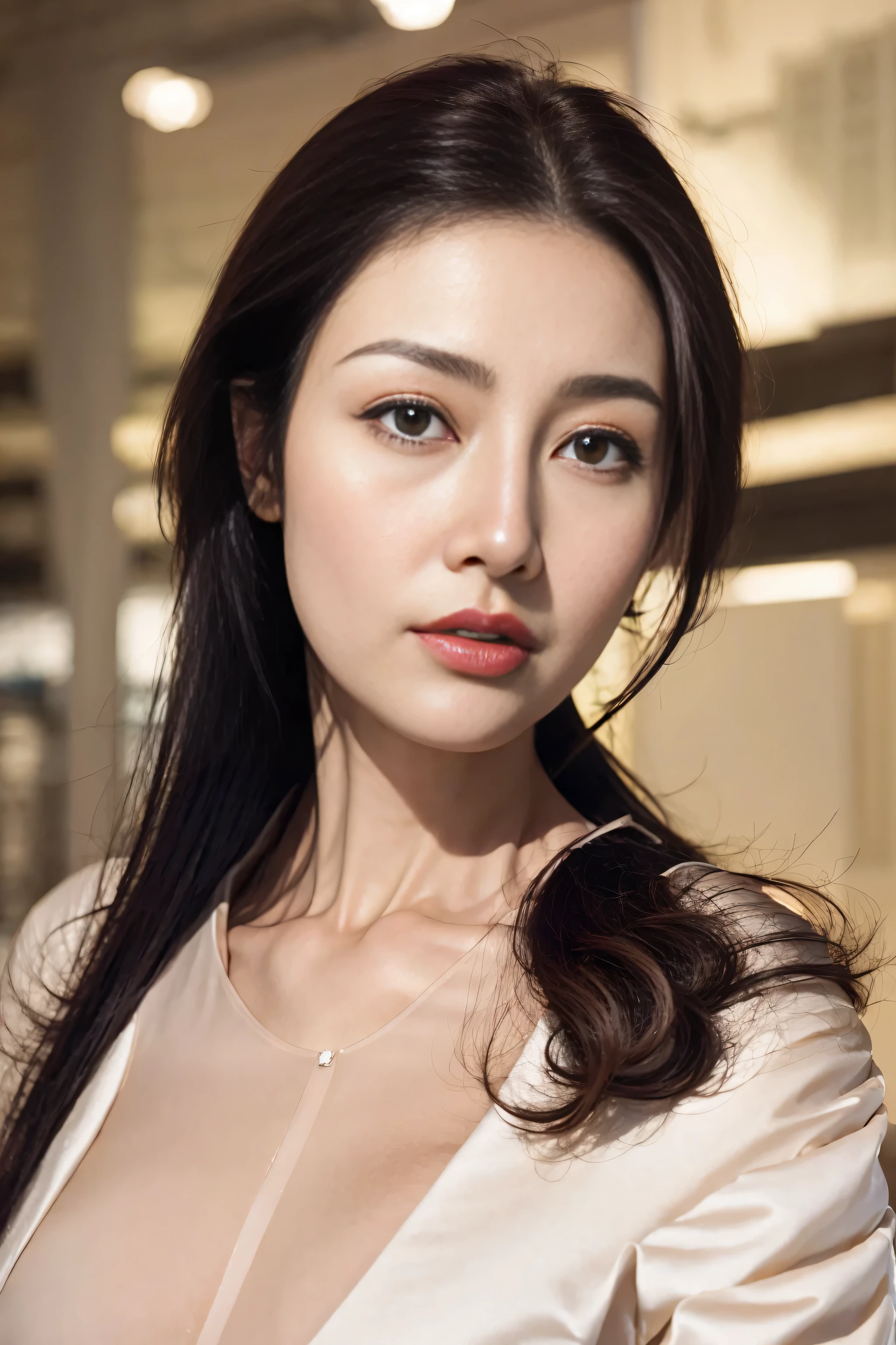 quality、ultra high resolution、(Reality:1.4)、cinematic,charming beauty,huge tits,look at the audience、Facial details are delicate,Delicate eyes、long hair、thin、charming look、(face close-up),(cosmetic:0.3)、red lips、(Urzan-6500-v1.1:0.3)
