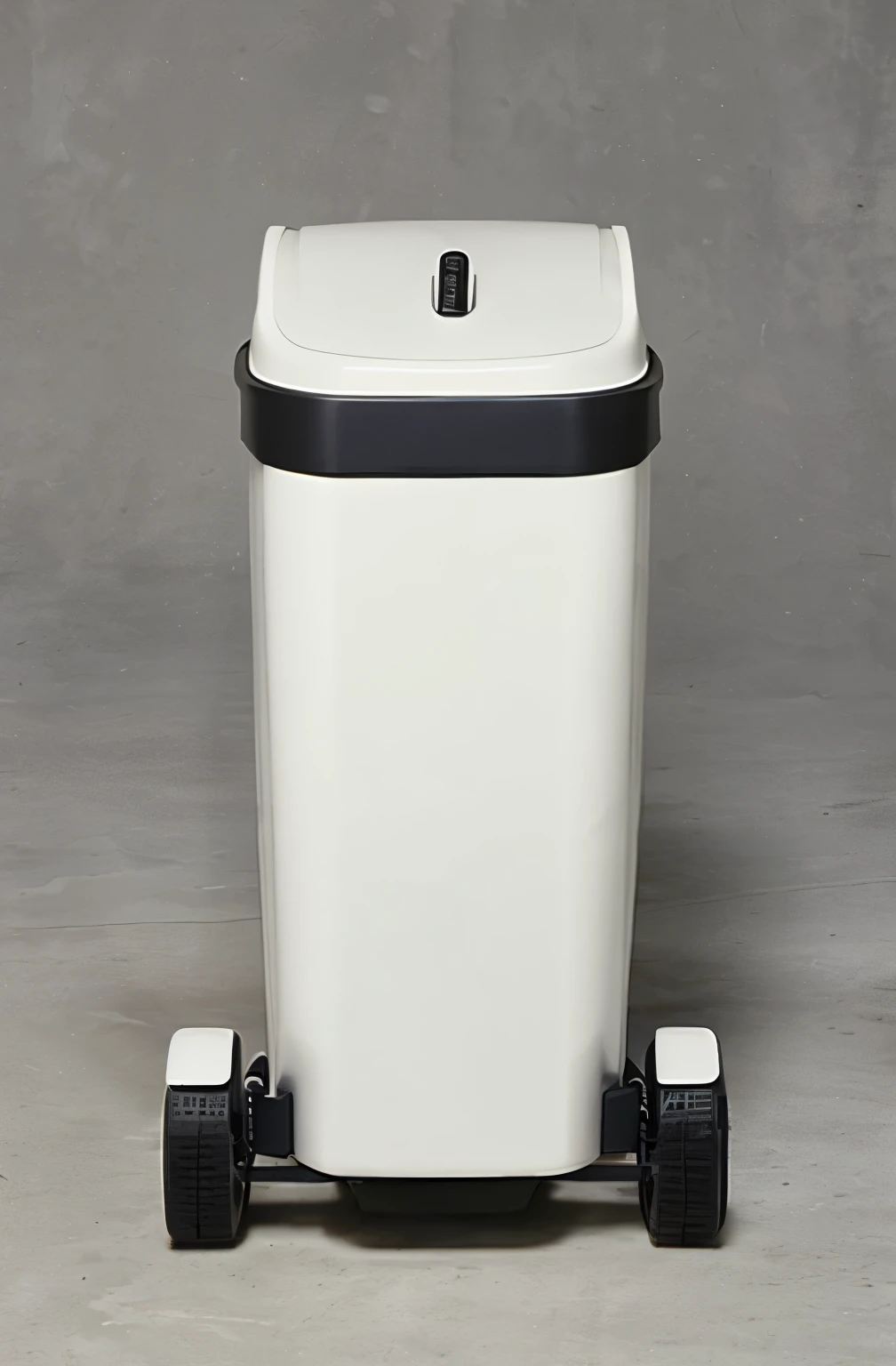 Product design。white stylish shorty、pedal trash can。front。
