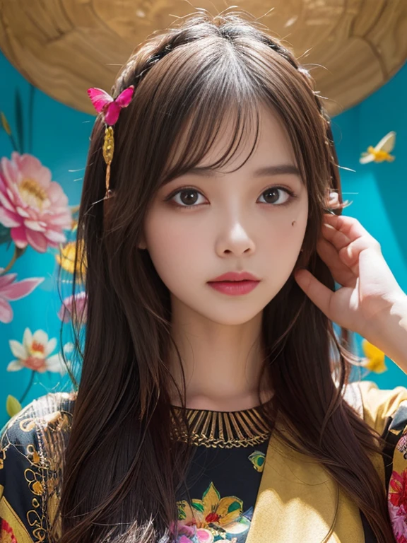 (masterpiece、highest quality、Official Art:1.2)、(colorful)、who should look'Watching、1 girl、Portraiture、alone、Floating color mixing、Random sexy poses、peekaboo punpun, big eyes