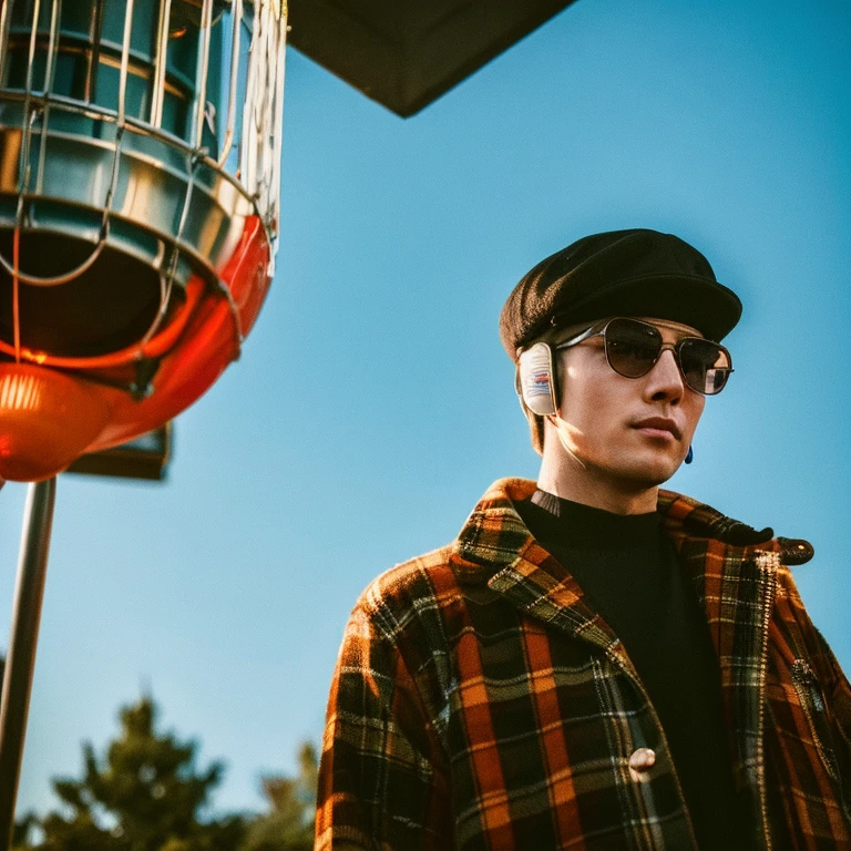 Retro boy looks proud