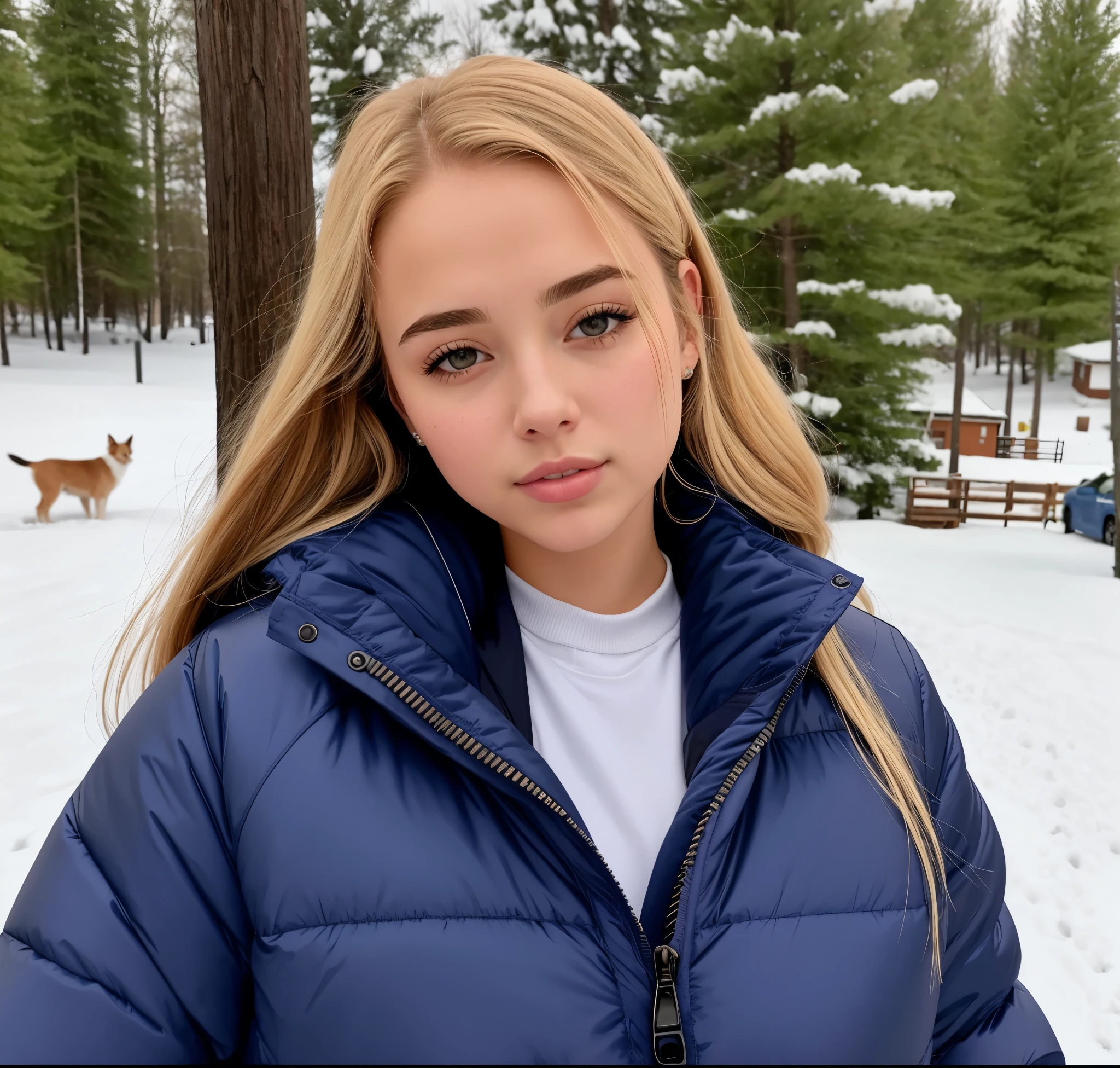 Beautiful girl - Lily Rose Depp, blue eyes, long curly white hair witg, detailed facial traits, beautiful earrings, national turkic female dress, naked breasts, yurta behind, it's snowing, sexy pose, blowjob, 15 cm penis, male legs