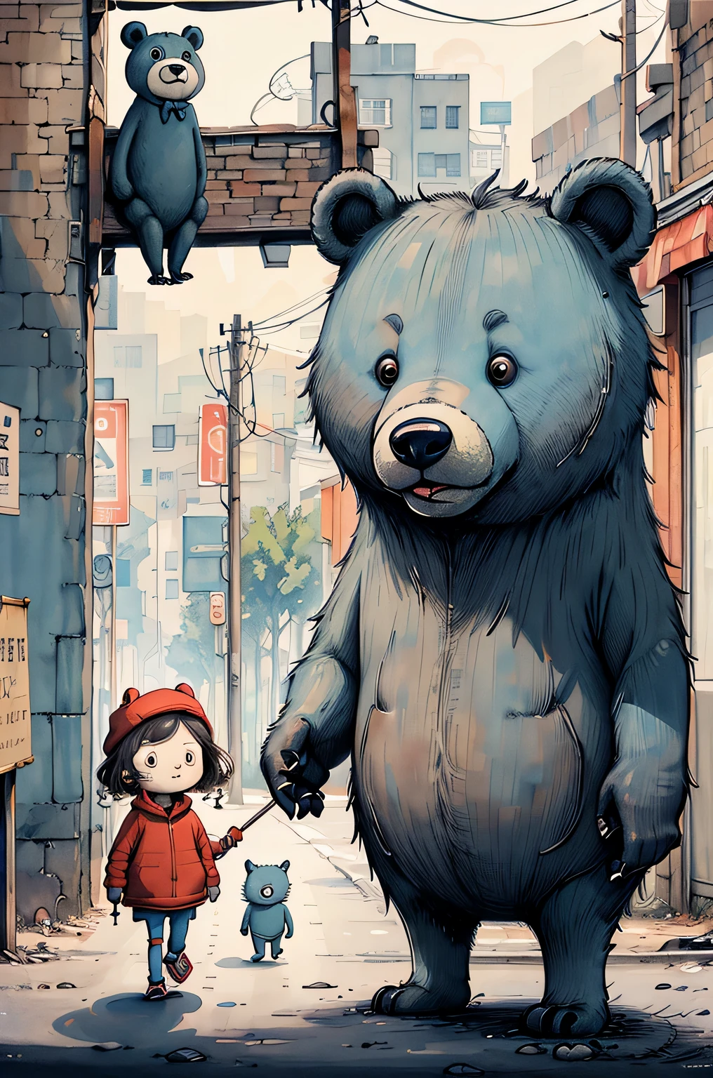 masterpiece,best quality, bear and cute girl ,tonghuazhen, Ultra high definition、muste piece、top quality、