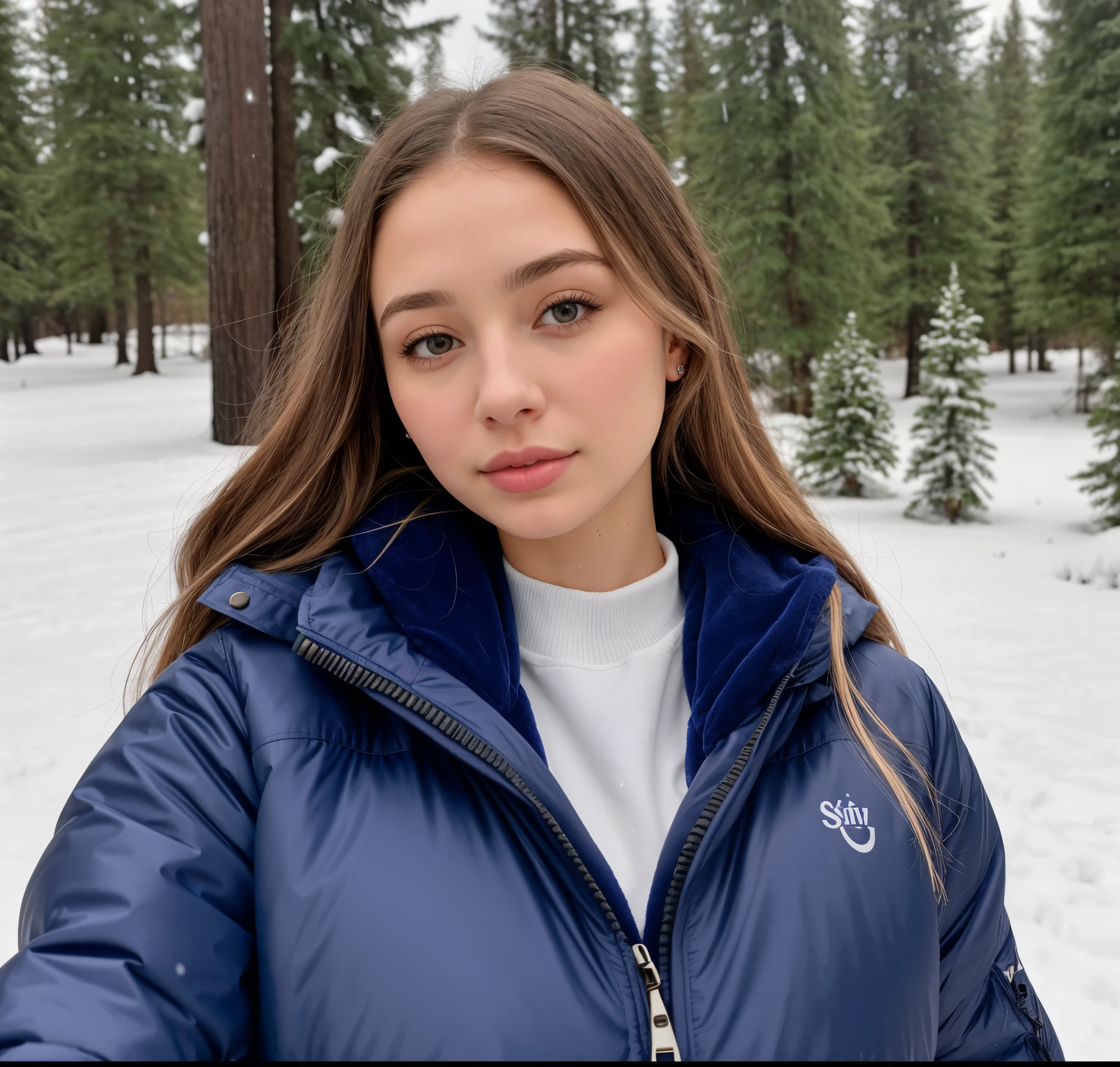 arafed woman in a blue jacket standing na neve, Retrato de Sophie Mudd, just snow in the background, headshot Foto do perfil, Foto do perfil, na neve, taken at the beginning of 2020, Kailee Mandel, Noelle Stevenson, Emily Rajtkowski, na frente de um fundo de floresta, alexa grace, coberto de neve