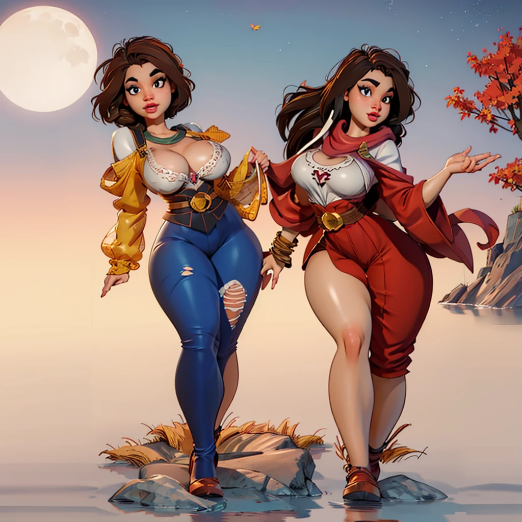 Best Quality, (Photorealistic:1.2), Hyper-Resolution, Three Women,long brown hair,long legged,Ultra-realistic 8K CG,face perfect,flawless perfection,A park with beautiful autumn leaves illuminated at night、Sexy winter clothes、Colossal tits,Huge breasts,drooping chest,long legged,slim,being thin,swollen breasts,crisp breasts while breastfeeding,lactation,small breasts with rounded upturn, huge big breasts、Take a photo standing up、