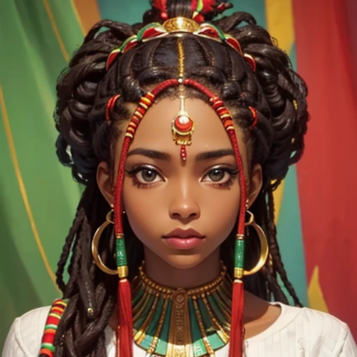 1 Africana, rasta comprida, corpo inteiro, rosto lindo, corpo lindo, mamas grandes, cabelo longo, roupa vermelha
