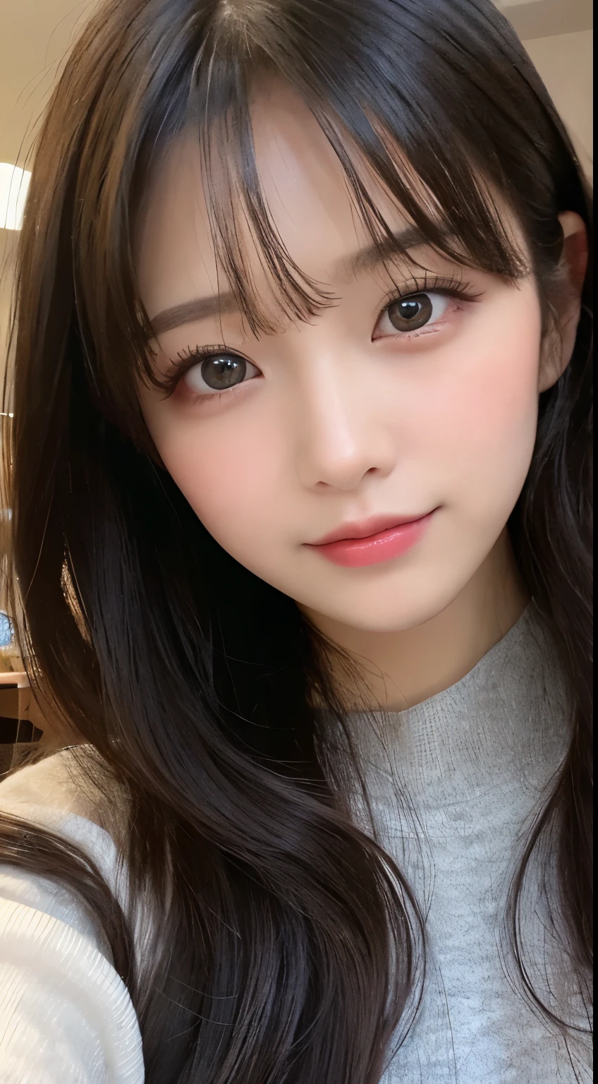 masutepiece, Best Quality, Illustration, Ultra-detailed, finely detail, hight resolution, 8K Wallpaper, Perfect dynamic composition, Beautiful detailed eyes, Gorgeous black fluffy Tokyo winter clothes,random cute hair,small tits,Natural Color Lip, Bold sexy poses,Smile、20 years girl、Cute、Sexy shot looking at camera,常にBlur the background,Perfect and beautiful face,Take only the face,beautiful and detailed face、slim face and style,Big eyes、Do gal makeup,Blur the background,Blur the background,close-up of face