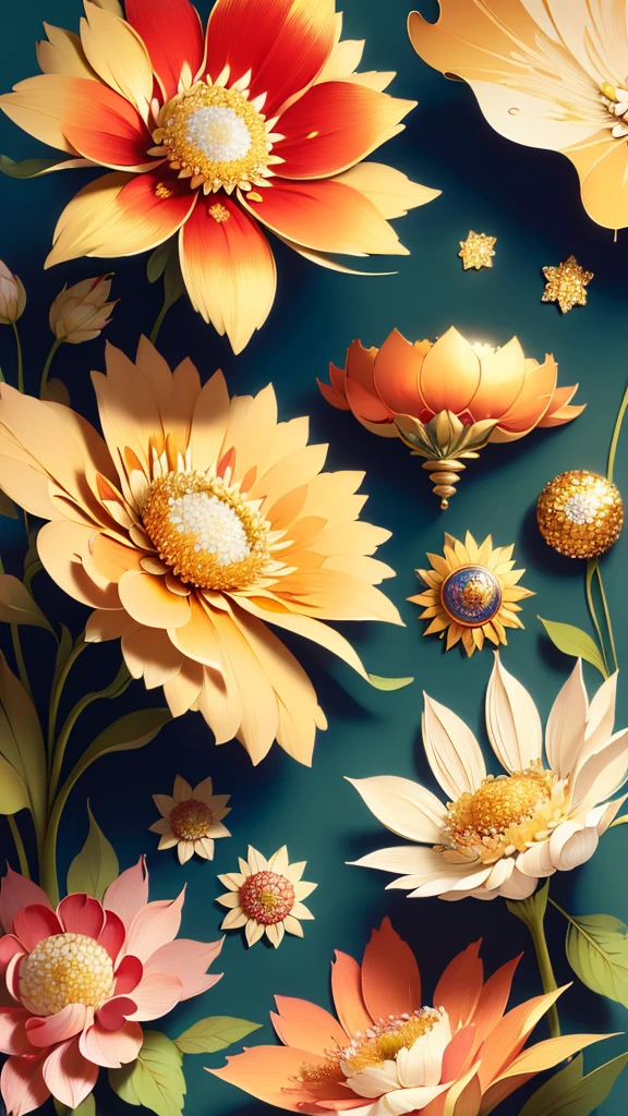 ((((masterpiece))), super high quality, An illustration, Beautiful details shine, sunflower ,Integrating 3D paper sculpture and paper art creation, Uses 3D stereoscopic rendering technology, The background is light green