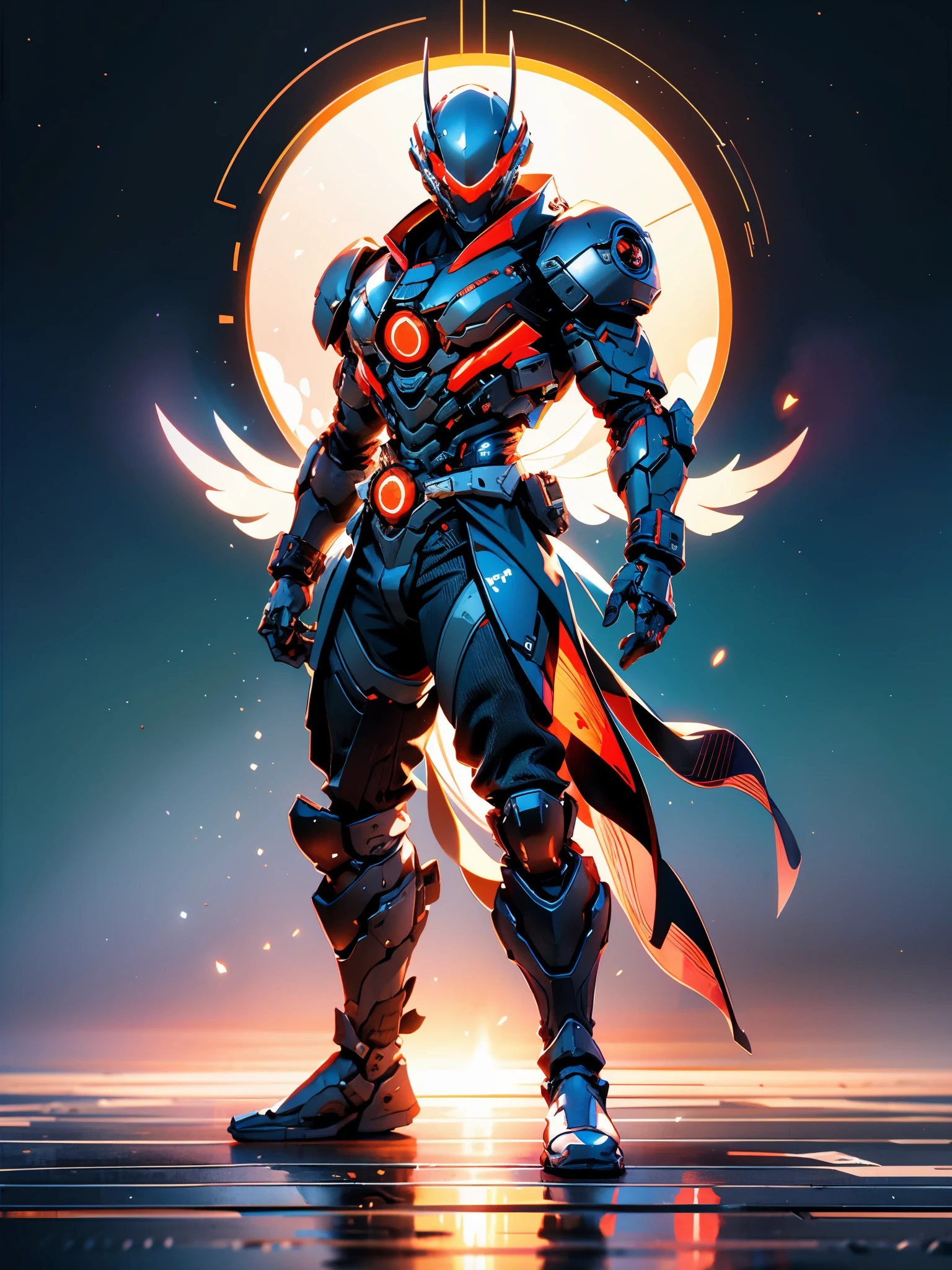 A super a high-tech biotech battle suit, standing on a rooftop, looking over the city, Japanese tokusatsu and American comic style, biometallic texture of the suit, sleek and shiny, dynamic, fast, natural light, cinematic, high quality, high resolution, high detail, sophisticated design, dramatic, high definition, ultra-detailed, ultra-fine painting, extremely delicate, creativity, Natural light, cinematic lighting, best shadow, masterpiece-anatomy-perfect