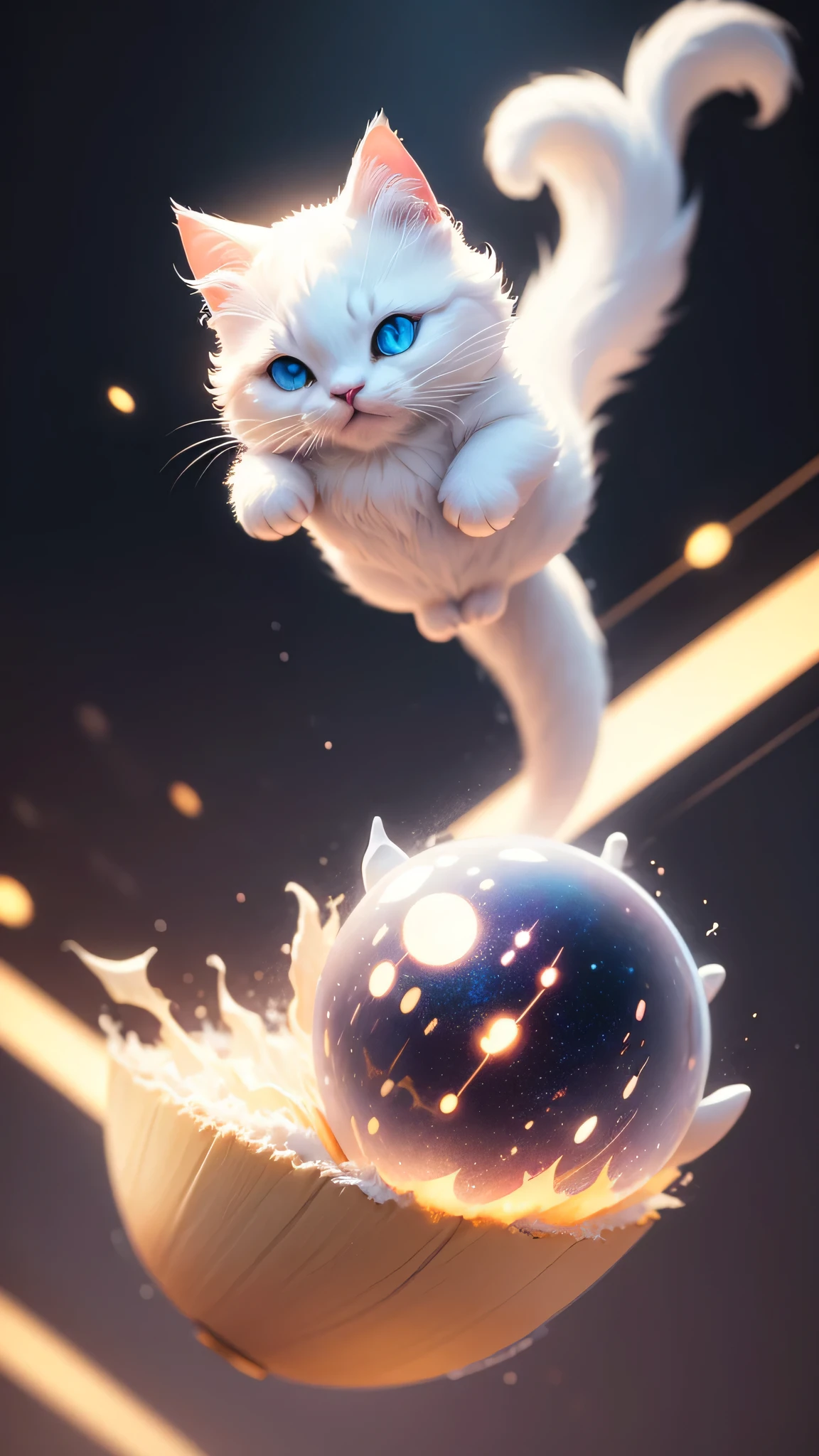 cute little surreal white cat, Little, adorable fluffy, logo design, comics, cinematic lighting effects, Attractive,  cute and quirky, fantasy art, Bokeh, digital painting, soft lighting, isometric style, 4K resolution, photorealistic rendering, very detailed clean, vector image, a realistic masterpiece, professional photography,  space background, flat white background, isometric, 鮮やかなvector image