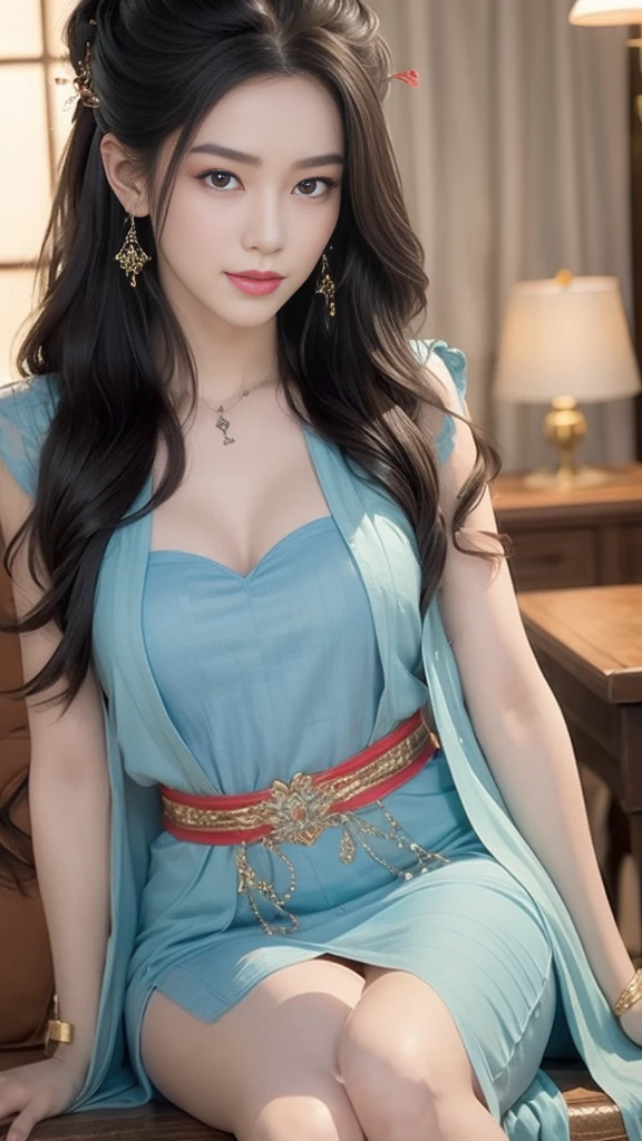 colorful, null, Flowers, Magic, Fantasy, That, Highest quality,beautiful detailed hijabi,Fascinating face,Tzuyu loves YooA ,Long eyelashes,Wearing a colorful bellydancer,Detailed explanation,huge ,With cleavage, Underbust, Side bust,Looking into the camera、Java Castle