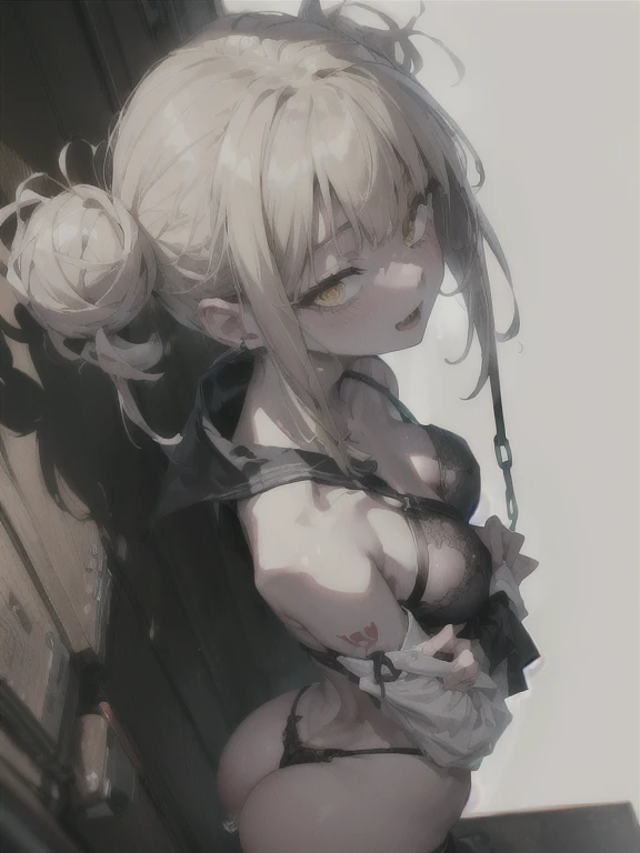 Finnish blonde girl、oily skin、(Shibari chained:1.2)、obedience、hung up、outstretched hands、raised his hand、perfect butt、arched back、(dark shot:1.2)、twin tails、(intricate details:1.12)、(intricate details、super detailed:1.15)、nffsw、dungeon、(night:1.2)、fireplace、warm light、small breasts、small breasts、dramatic light、like a movie、(Close-up:1.2)、bondage、BDSM、BDSM dungeon、transformation、restrained、 tied up、tied up、restrained腕、restrained、restrained体、鎖でtied up、tied up手、blonde hair、open mouth、slight smile、blush、Himiko Toga、BDSM costume again、vampire teeth、 BDSM、undressing barefoot slave masturbation sex abs absが割れてる highest quality master piece Emotional Menhera On the side of the road homeless prostitution Papa Katsu sale Paid content shop custom muste piece,((masterpiece, highest quality, surreal, super detailed, High resolution, 8K, RAW photo, photo-realistic (soft shadow + realistic skin texture)),
((1 girl)), beautiful girl, 18 years old, small, (flat chest:1.1), white skin, Poofie Hair, Emotional, eyeliner, goth, Cherry blossom tattoo, very long hair, Emotional makeup, hair above one eye, gray eyes, black hair, lip piercing, nose piercing, ear piercing,
black lace bra, black chalk shot:1.2, (close up of breasts), face focus), (white background:1.4), Emotional、barefoot、I have Tenga、bed、toilet room