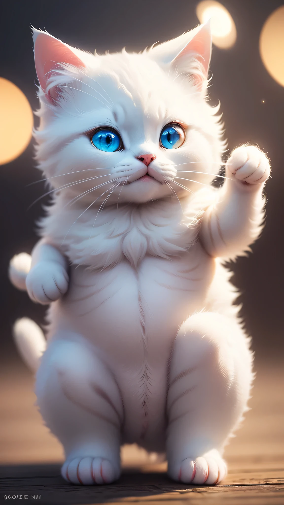 cute little surreal white cat, Little, adorable fluffy, logo design, comics, cinematic lighting effects, Attractive, cute and quirky, fantasy art, Bokeh, digital painting, soft lighting, 4K resolution, photorealistic rendering, very detailed, a realistic masterpiece, professional photography,