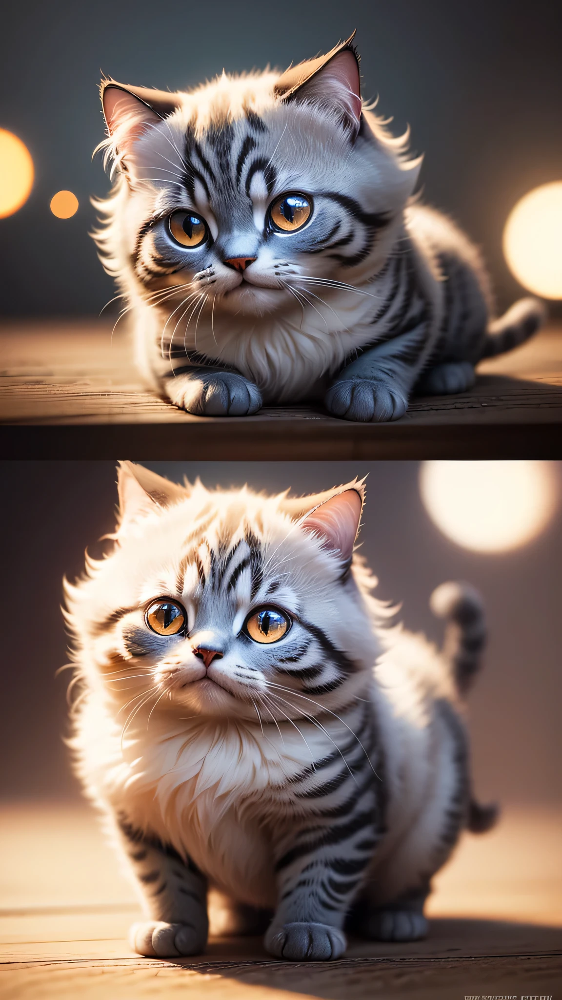 cute little surreal cat、Scottish Fold、Little、adorable fluffy、cinematic lighting effects、Charming、cute and quirky、fantasy art、Bokeh、digital painting、soft lighting、4K resolution、 photorealistic rendering、very detailed、a realistic masterpiece、professional photography、